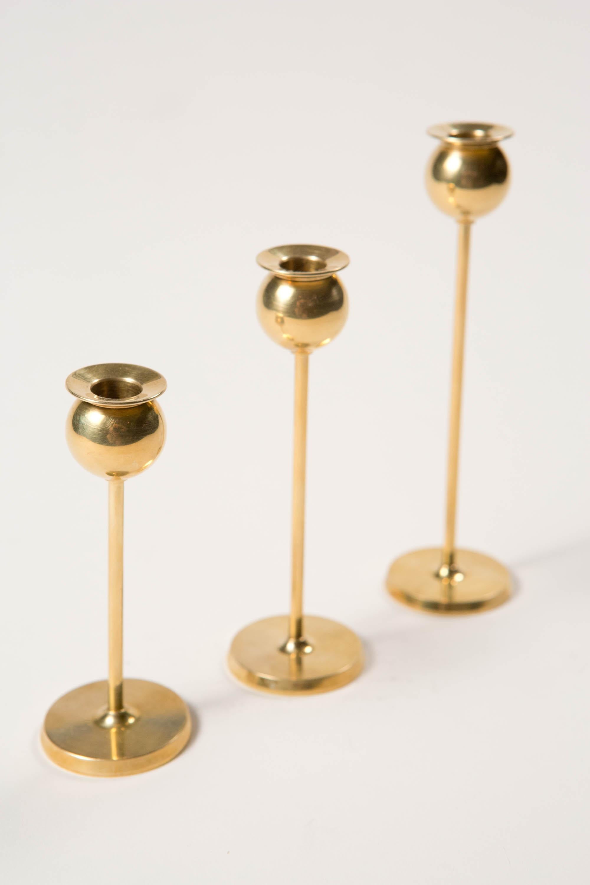 20th Century Pierre Forsell Set of 3 Small Brass Tulip Candleholders -  Skultuna Sweden 1970s