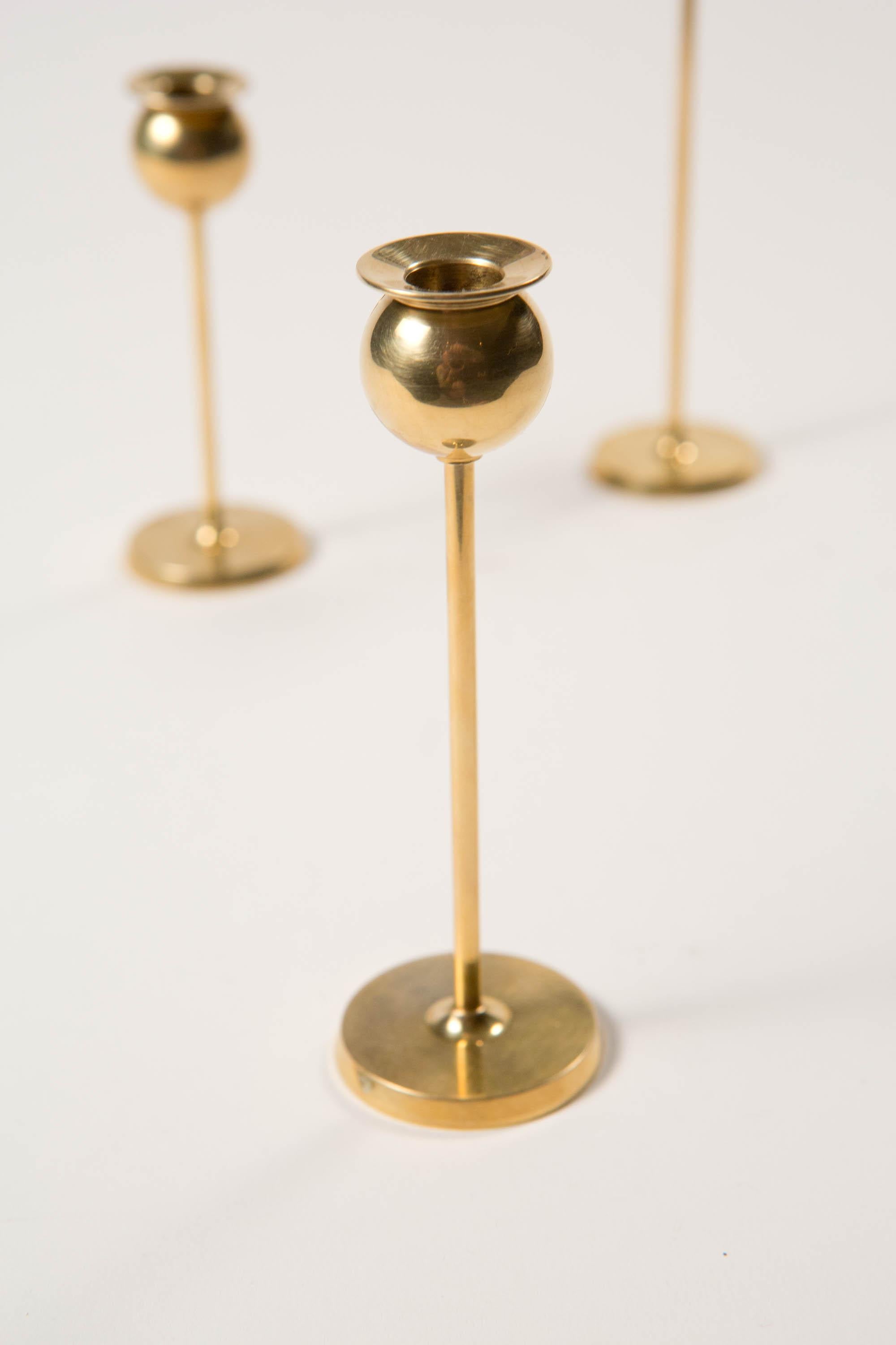 Pierre Forsell Set of 3 Small Brass Tulip Candleholders -  Skultuna Sweden 1970s 2