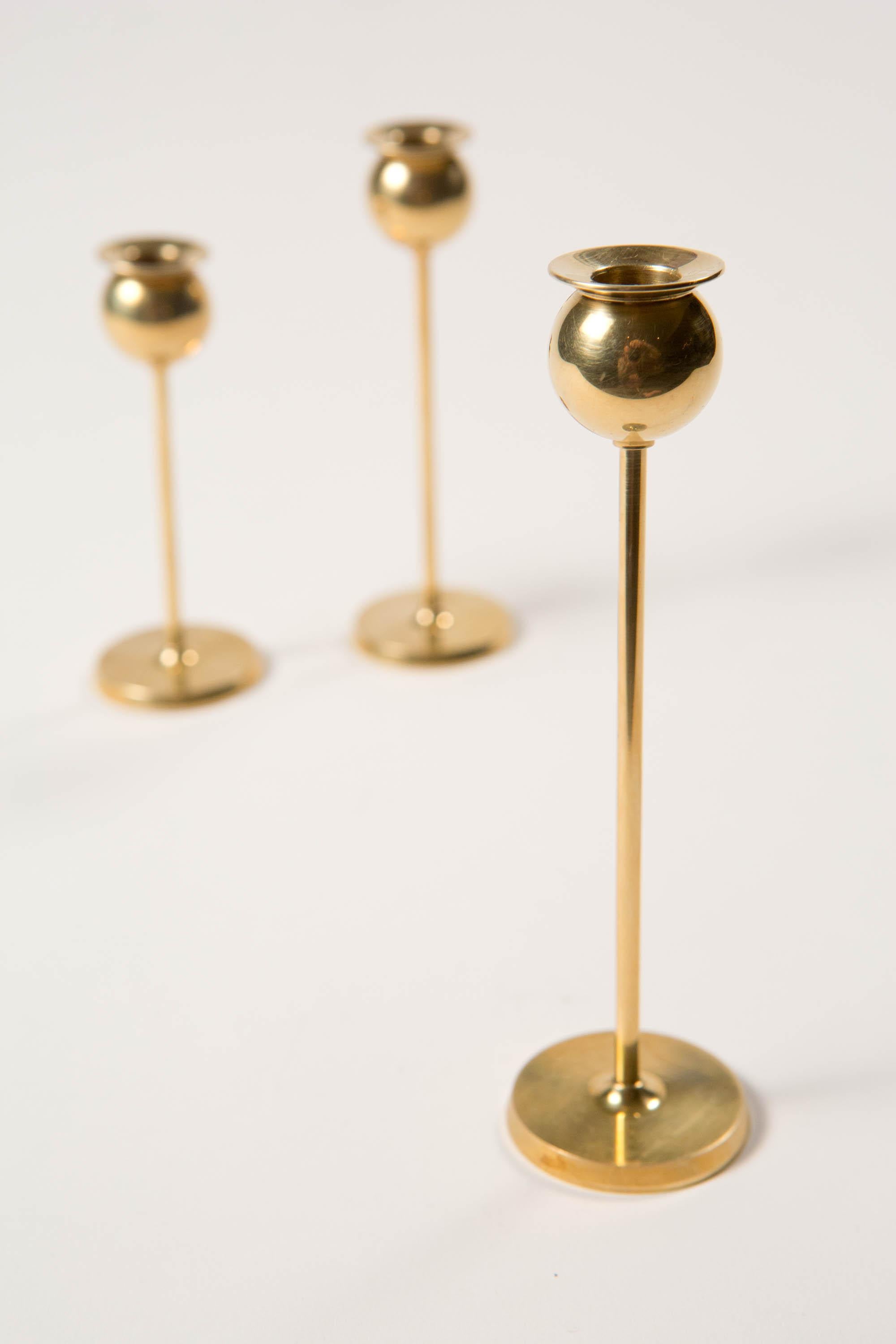 Pierre Forsell Set of 3 Small Brass Tulip Candleholders -  Skultuna Sweden 1970s 3