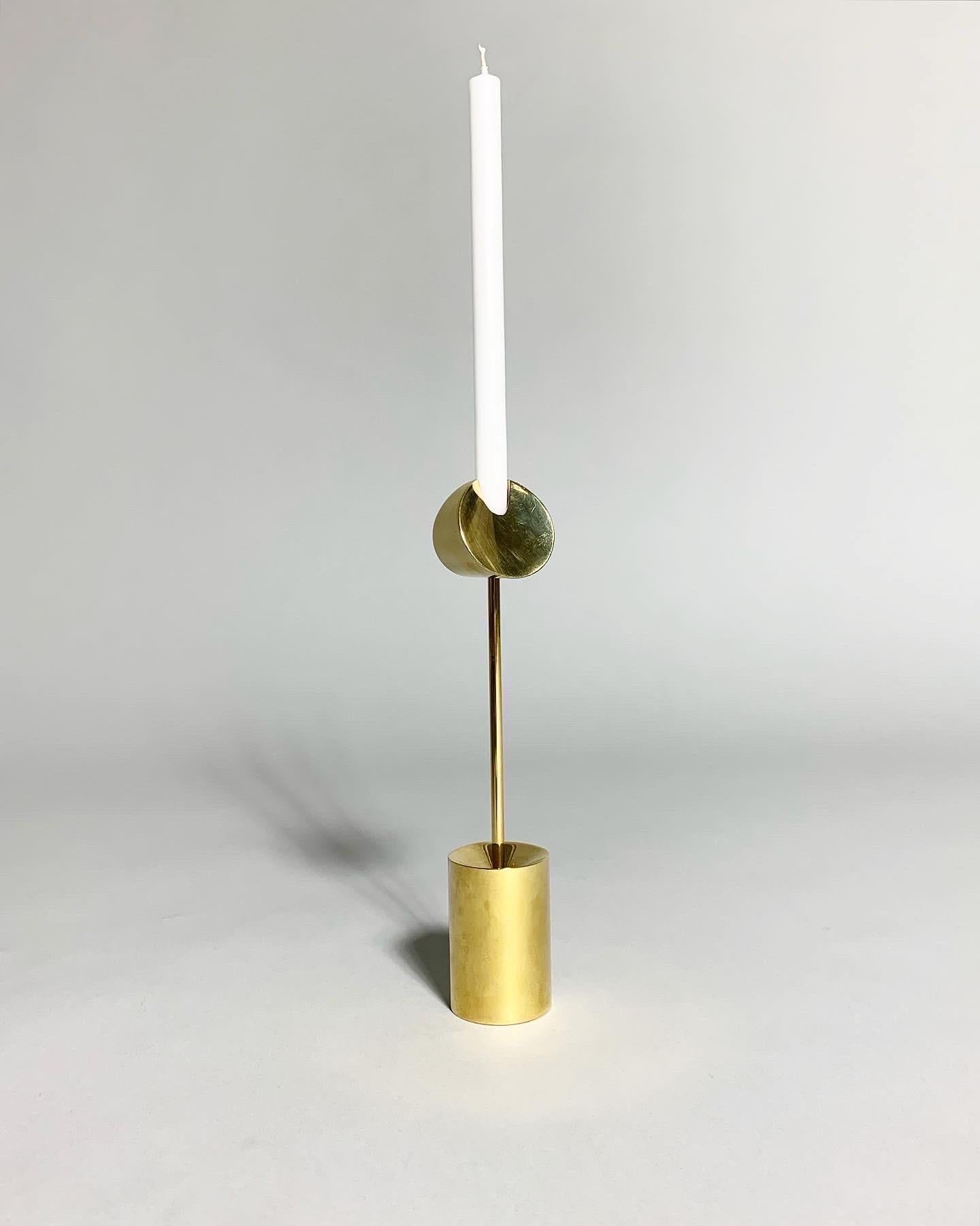 Rare, 'Aniara‘ candle holder by Pierre Forsell for Skultuna, Sweden, 1960s. 

Hand-crafted of solid brass with a heavy brass base, all parts in great condition with minimal wear. 

Measures: height: 20.5 cm
Diameter: 4 cm.