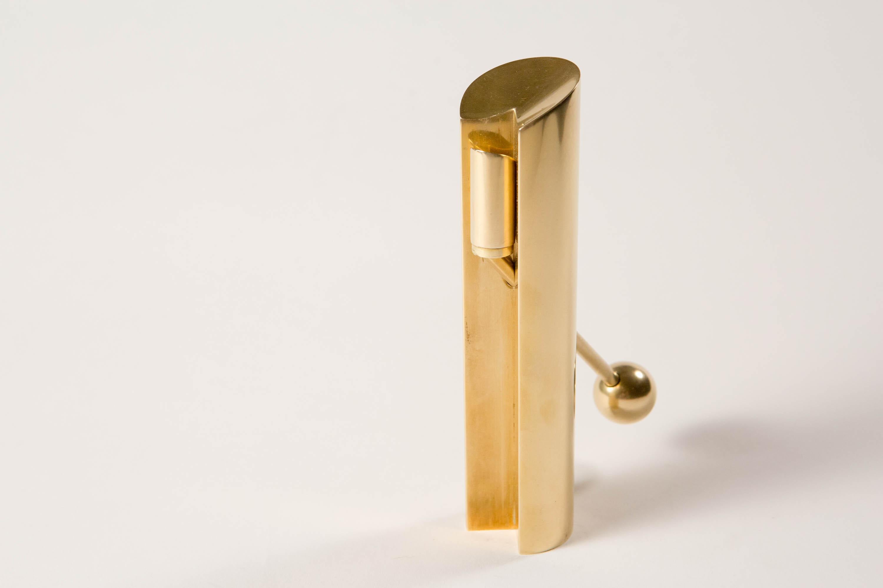 Pierre Forsell - Candlestick Model Variabel Produced by Skultuna, Sweden 1950's

This adjustable candleholder is an exquisite example of the refined approach designed by Pierre Forsell for Skultuna. Consisting of solid brass this piece can fit an