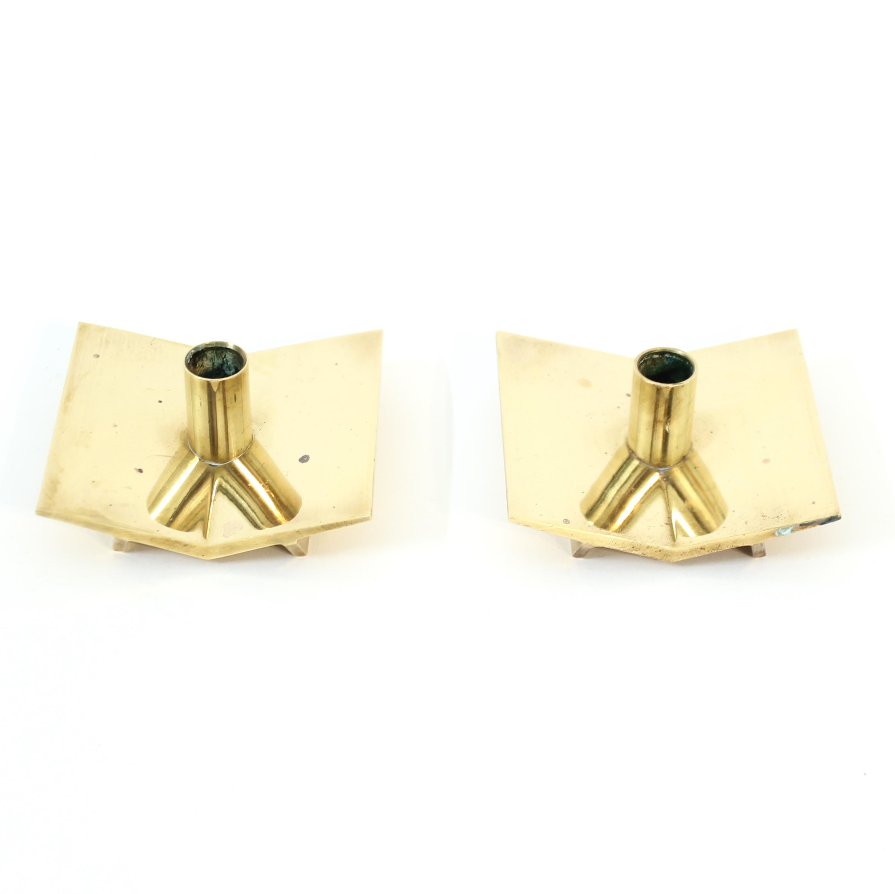Scandinavian Modern Pierre Forsell, pair of candle holders for Ystad Metall, model Nr 70, 1960s For Sale