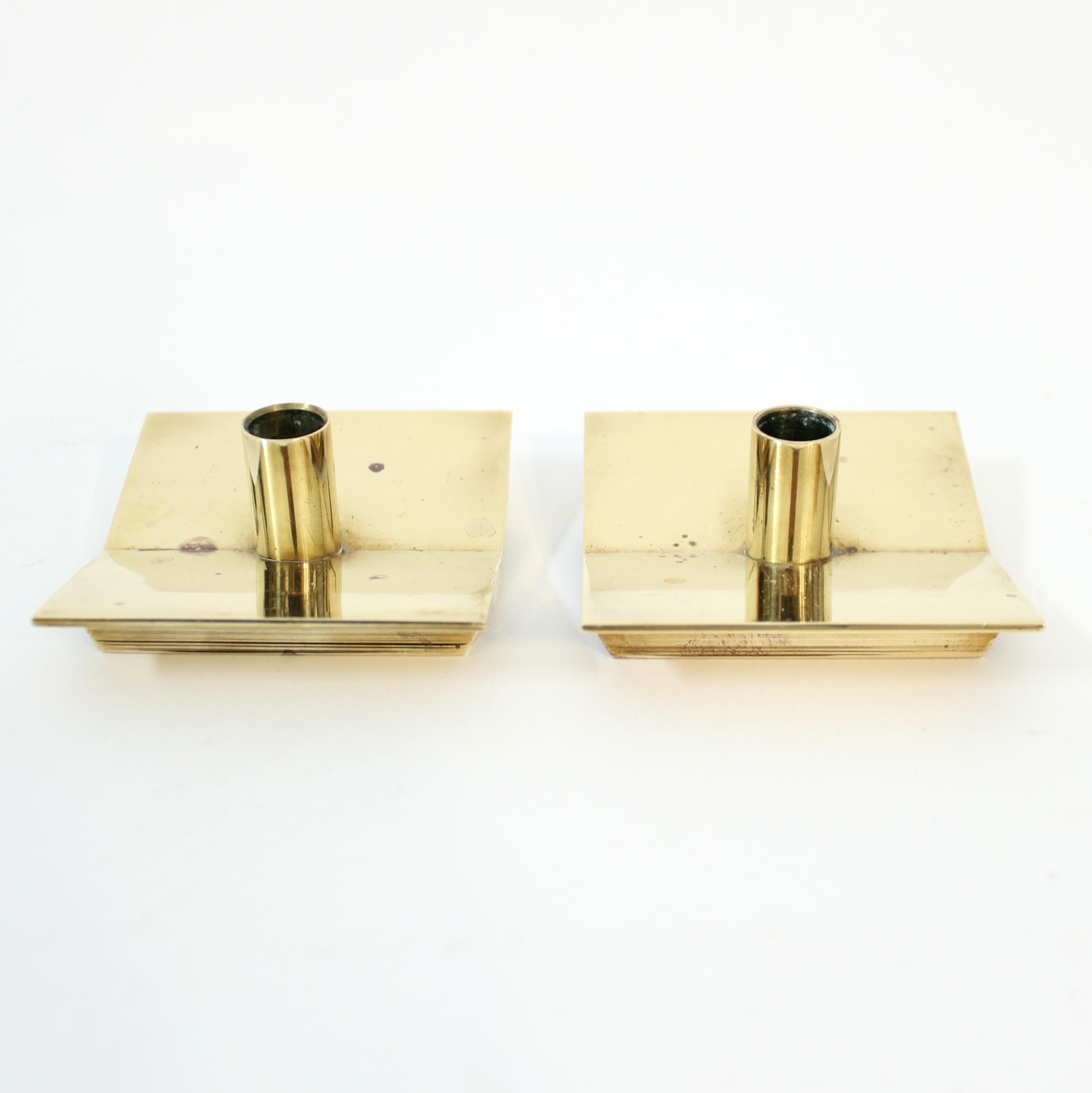 Swedish Pierre Forsell, pair of candle holders for Ystad Metall, model Nr 70, 1960s For Sale