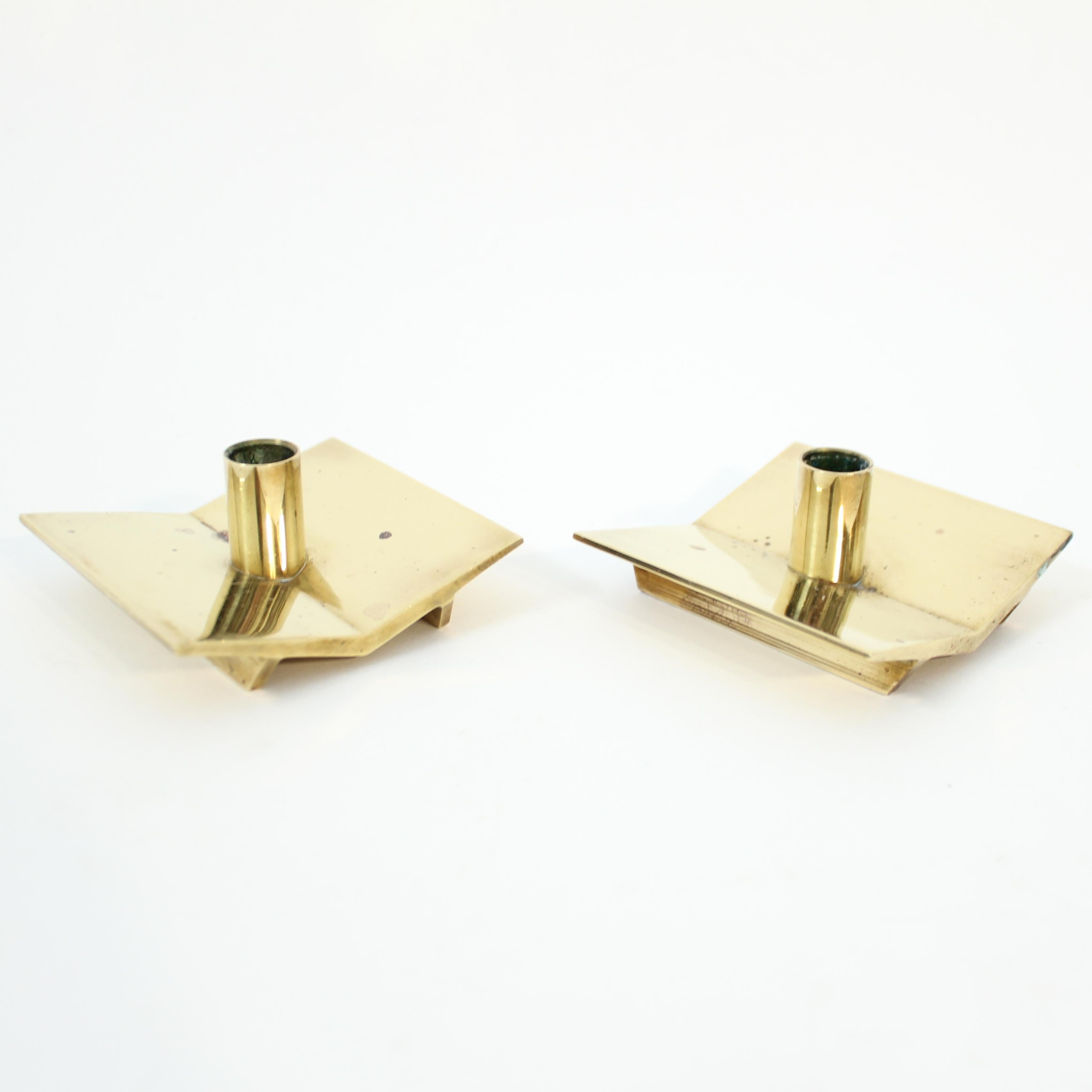 Pierre Forsell, pair of candle holders for Ystad Metall, model Nr 70, 1960s In Good Condition For Sale In Uppsala, SE