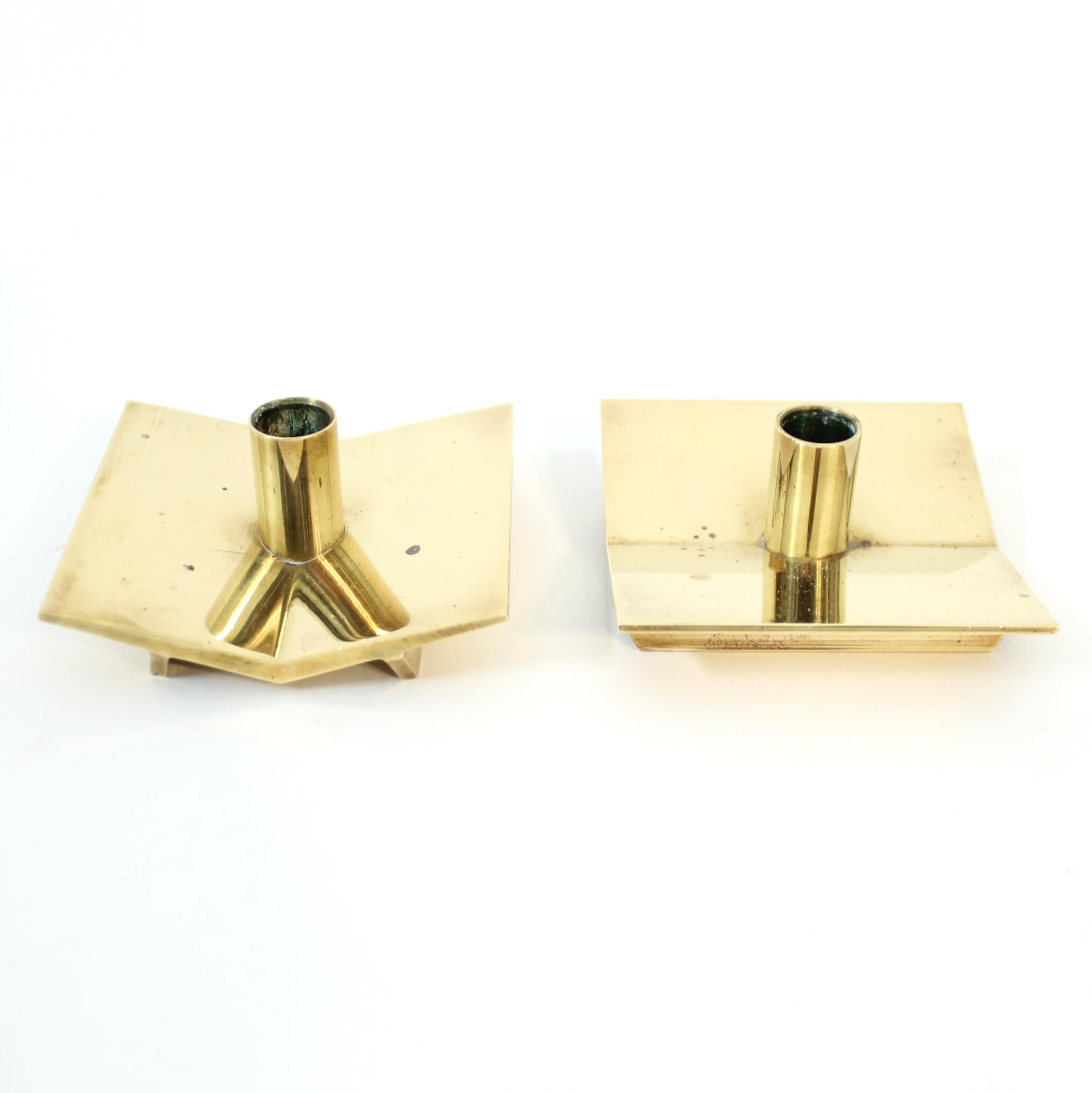 Brass Pierre Forsell, pair of candle holders for Ystad Metall, model Nr 70, 1960s For Sale