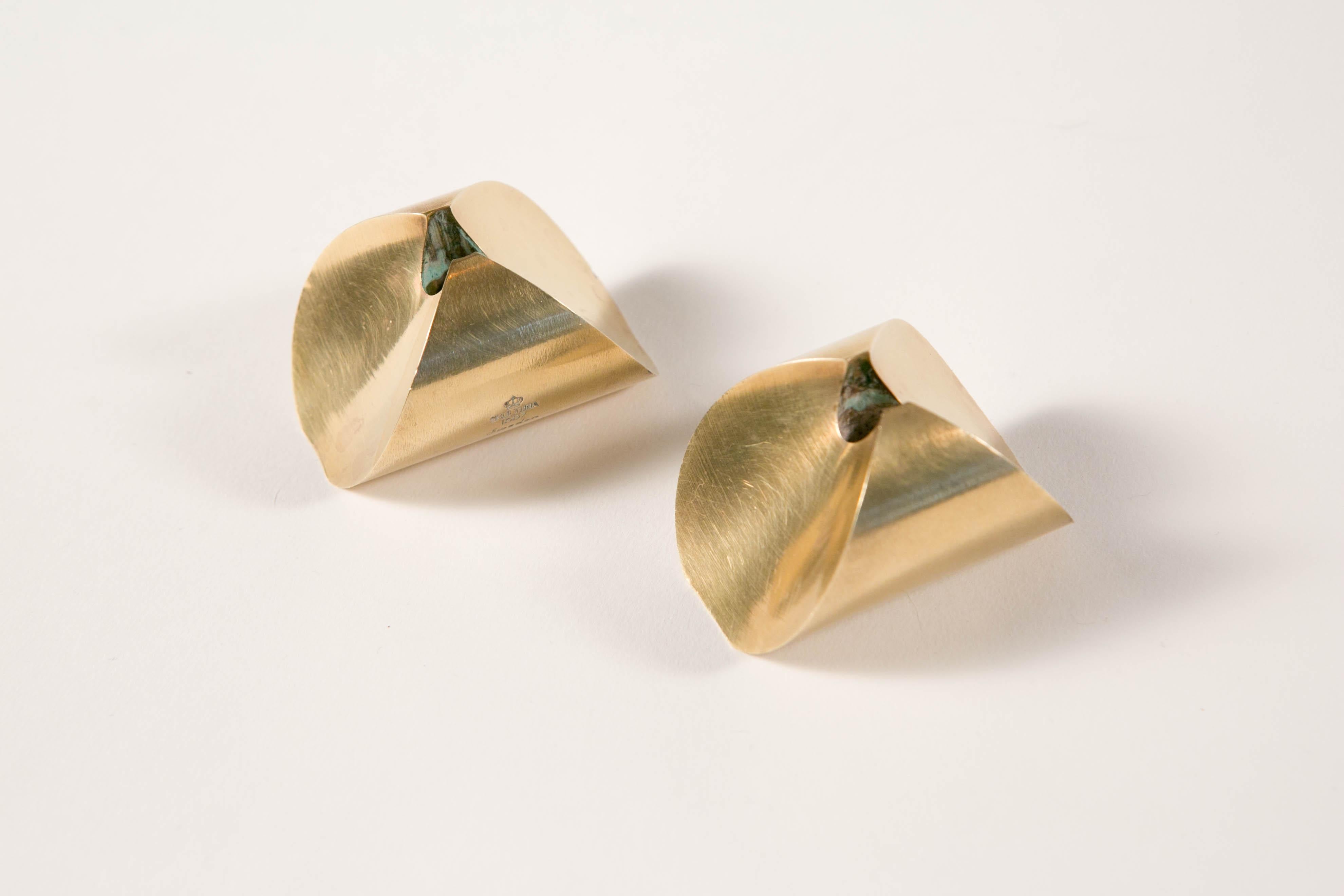 Pierre Forsell, Pair of Rocking Tulip Brass Candlestick from Skultuna, 1950's 5