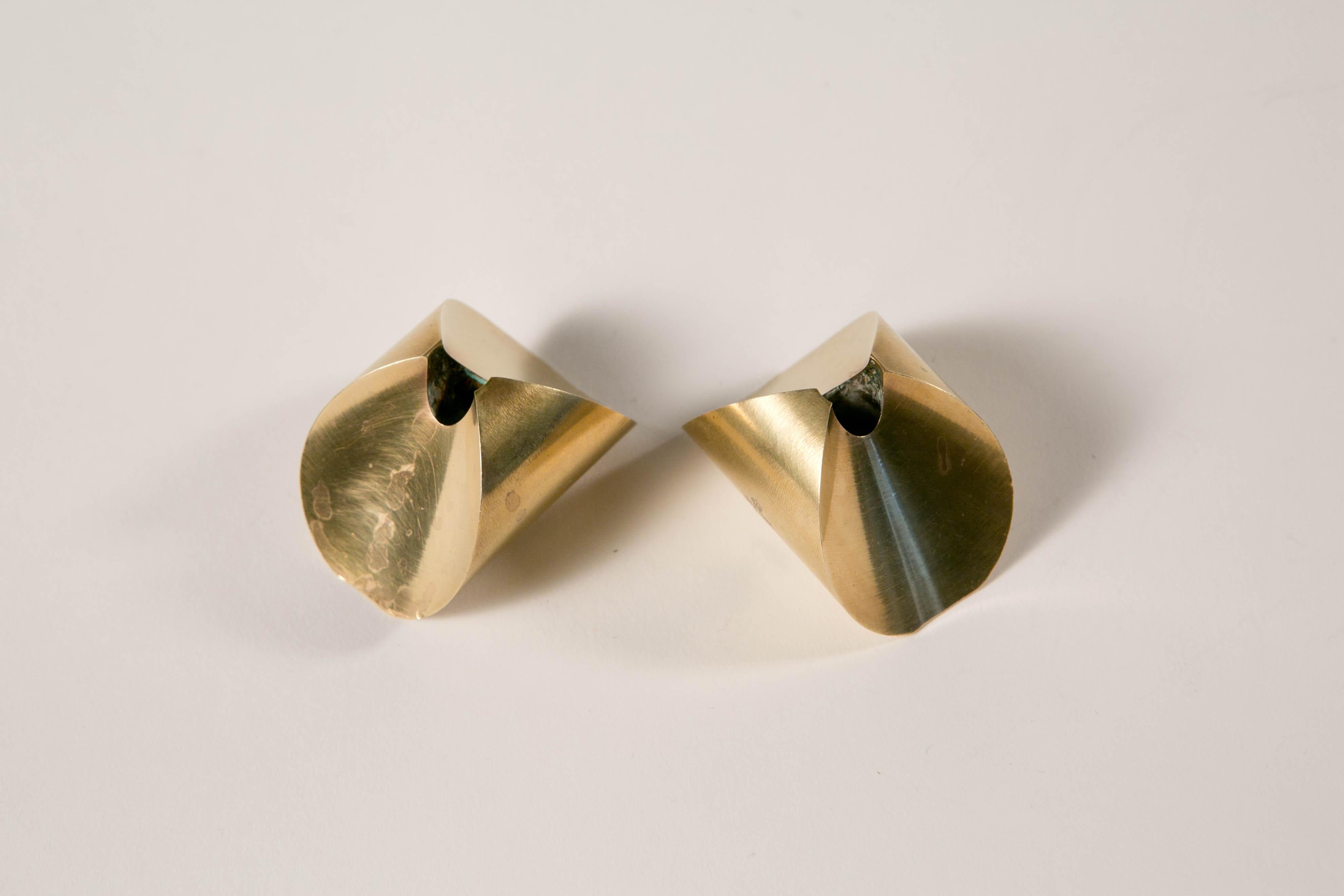 Pierre Forsell, Pair of Rocking Tulip Brass Candlestick from Skultuna, 1950's 8