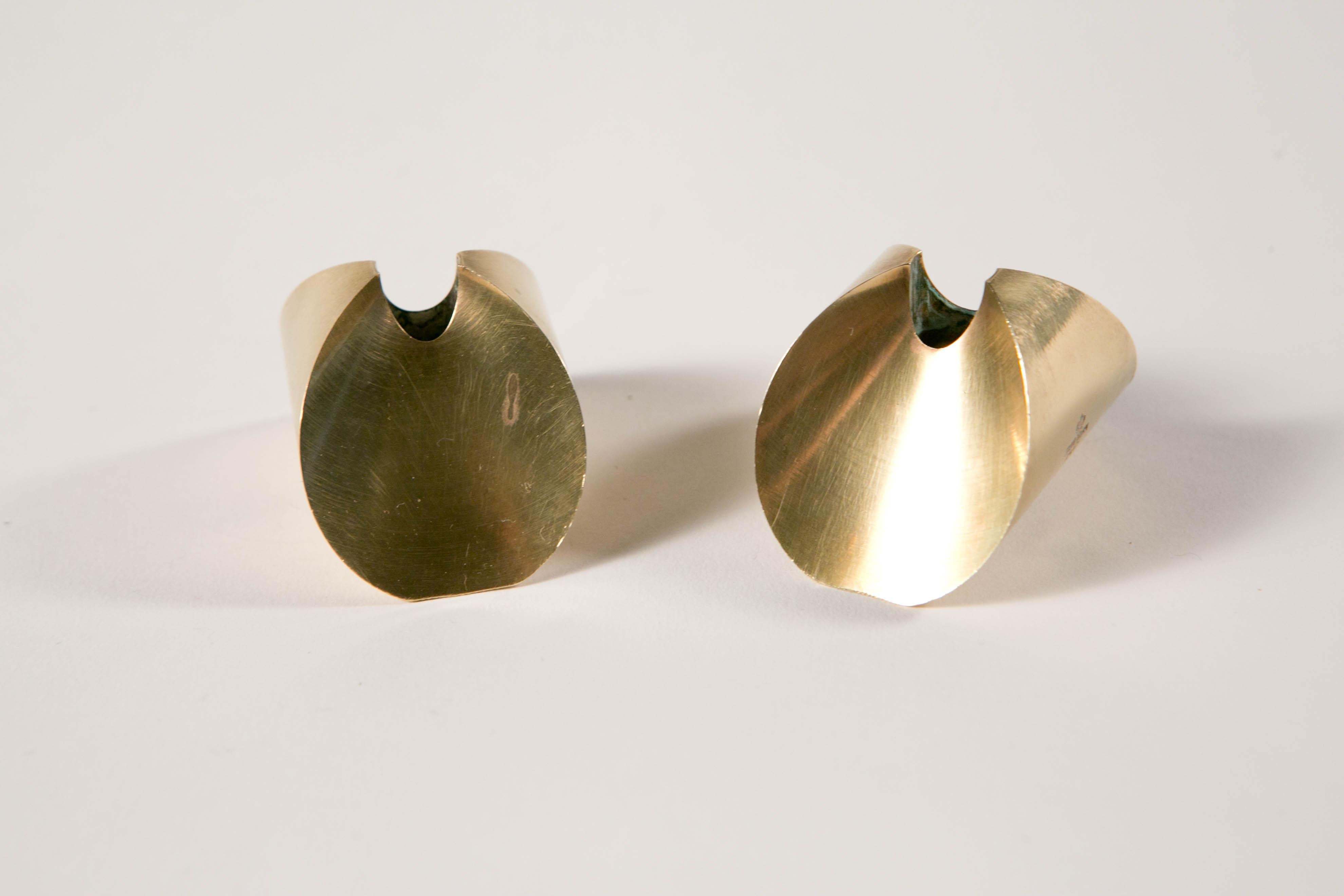 Swedish Pierre Forsell, Pair of Rocking Tulip Brass Candlestick from Skultuna, 1950's