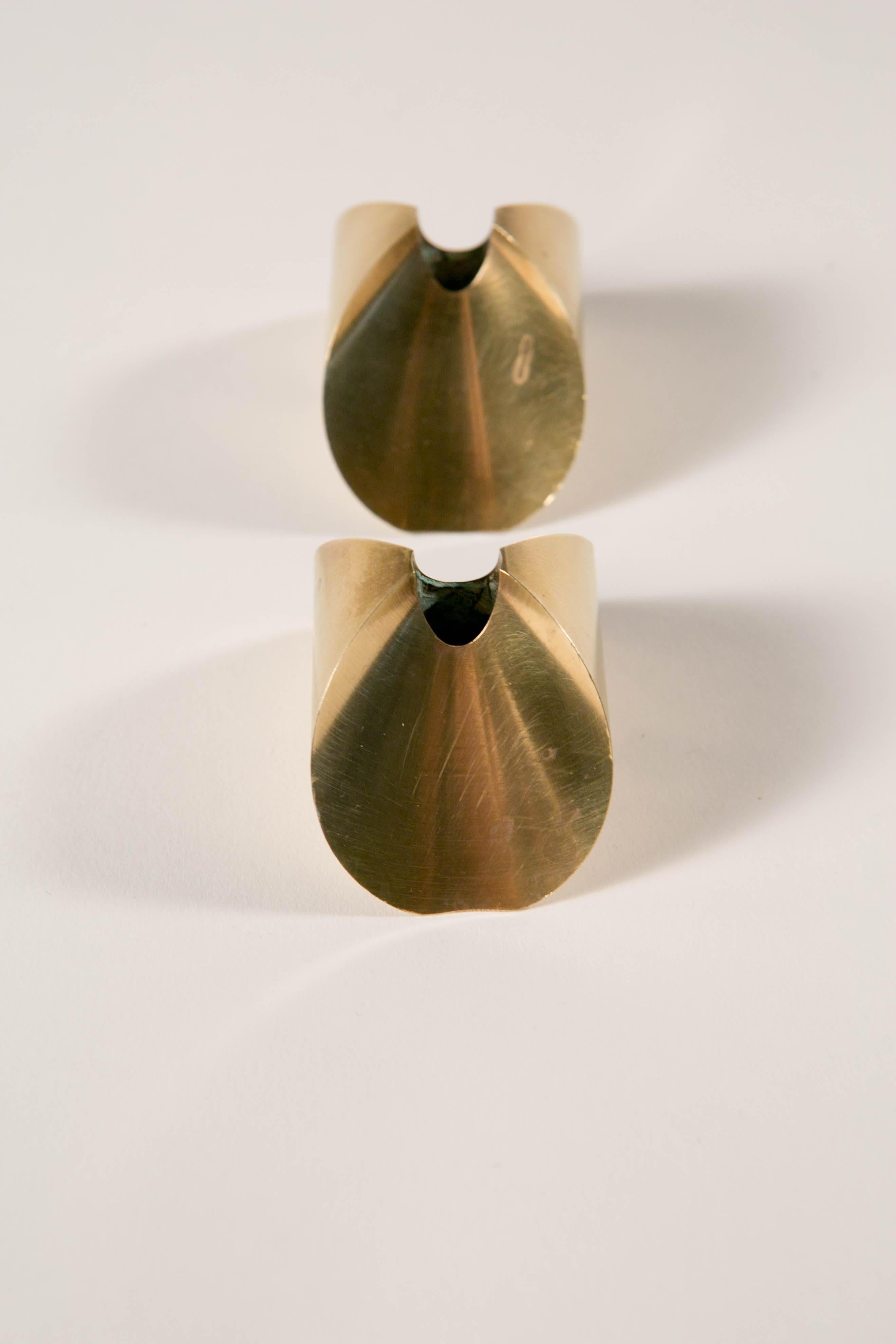 Pierre Forsell, Pair of Rocking Tulip Brass Candlestick from Skultuna, 1950's In Fair Condition In Los Angeles, CA