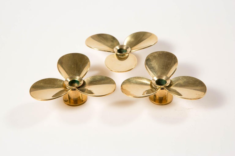 Pierre Forsell - Set of 3 Brass Propellor Candle Holders Skultuna Sweden 1960s For Sale 4