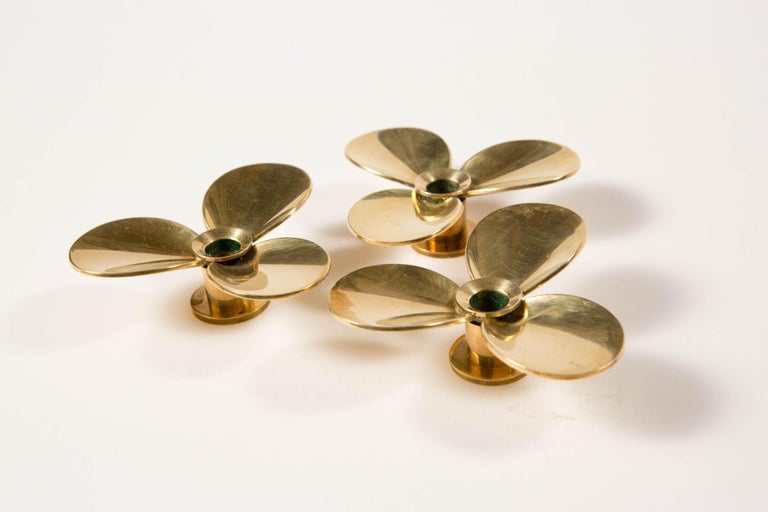 Pierre Forsell - Set of 3 Brass Propellor Candle Holders Skultuna Sweden 1960s For Sale 5