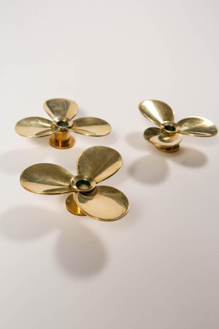 Pierre Forsell - Set of 3 Brass Propellor Candle Holders Skultuna Sweden 1960s For Sale 7