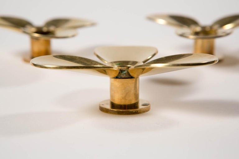 Pierre Forsell - Set of 3 Brass Propellor Candle Holders Skultuna Sweden 1960s For Sale 8