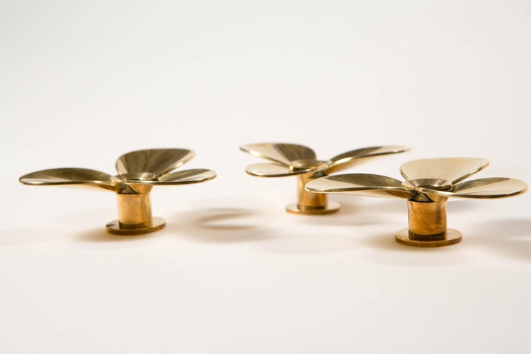 Pierre Forsell - Set of 3 Brass Propellor Candle Holders Skultuna Sweden 1960s For Sale 10