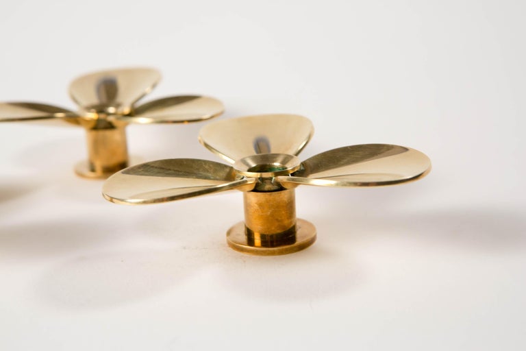 Swedish Pierre Forsell - Set of 3 Brass Propellor Candle Holders Skultuna Sweden 1960s For Sale