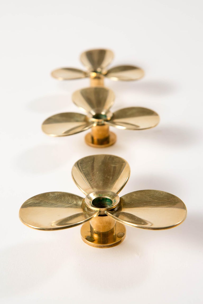 Pierre Forsell - Set of 3 Brass Propellor Candle Holders Skultuna Sweden 1960s For Sale 1