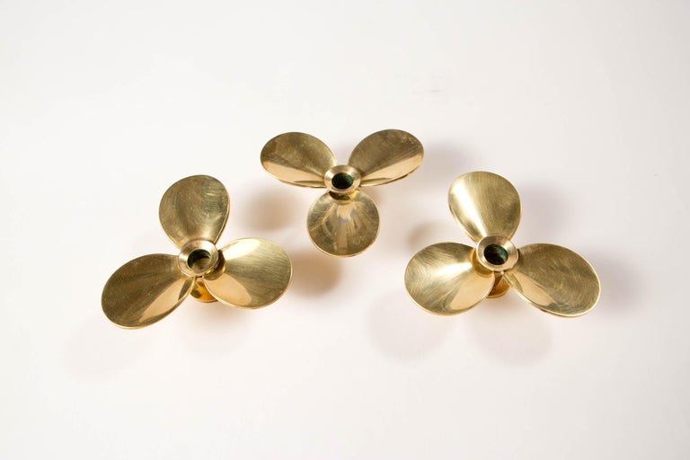 Pierre Forsell - Set of 3 Brass Propellor Candle Holders Skultuna Sweden 1960s For Sale 2
