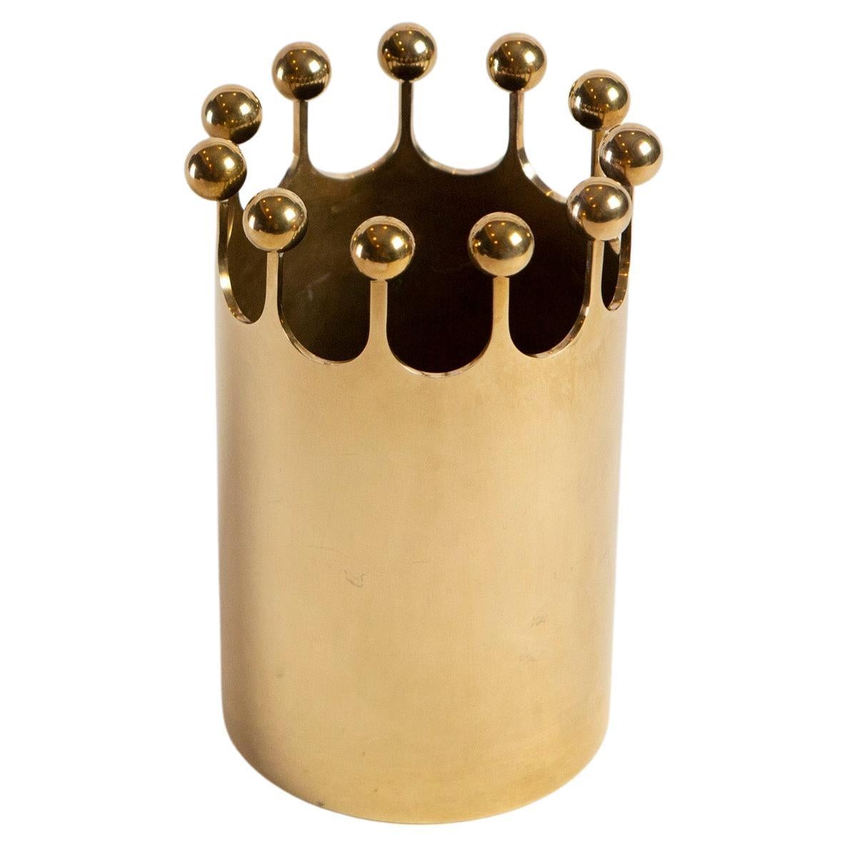 Pierre Forsell Solid Brass Vase, "11 Crown Points" for Skultuna, Sweden 1950s For Sale