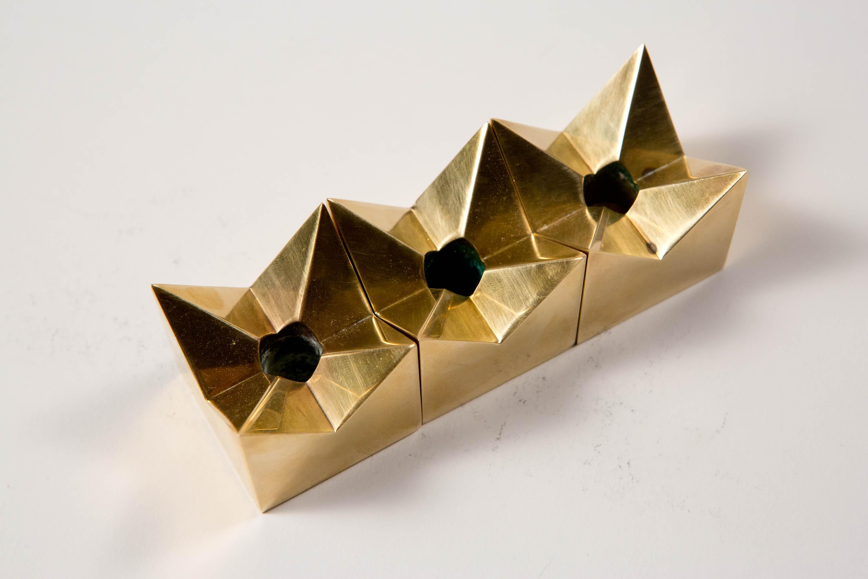 Pierre Forssell, 3 Brass Star Candleholders for Skultuna, Sweden, 1960s For Sale 4