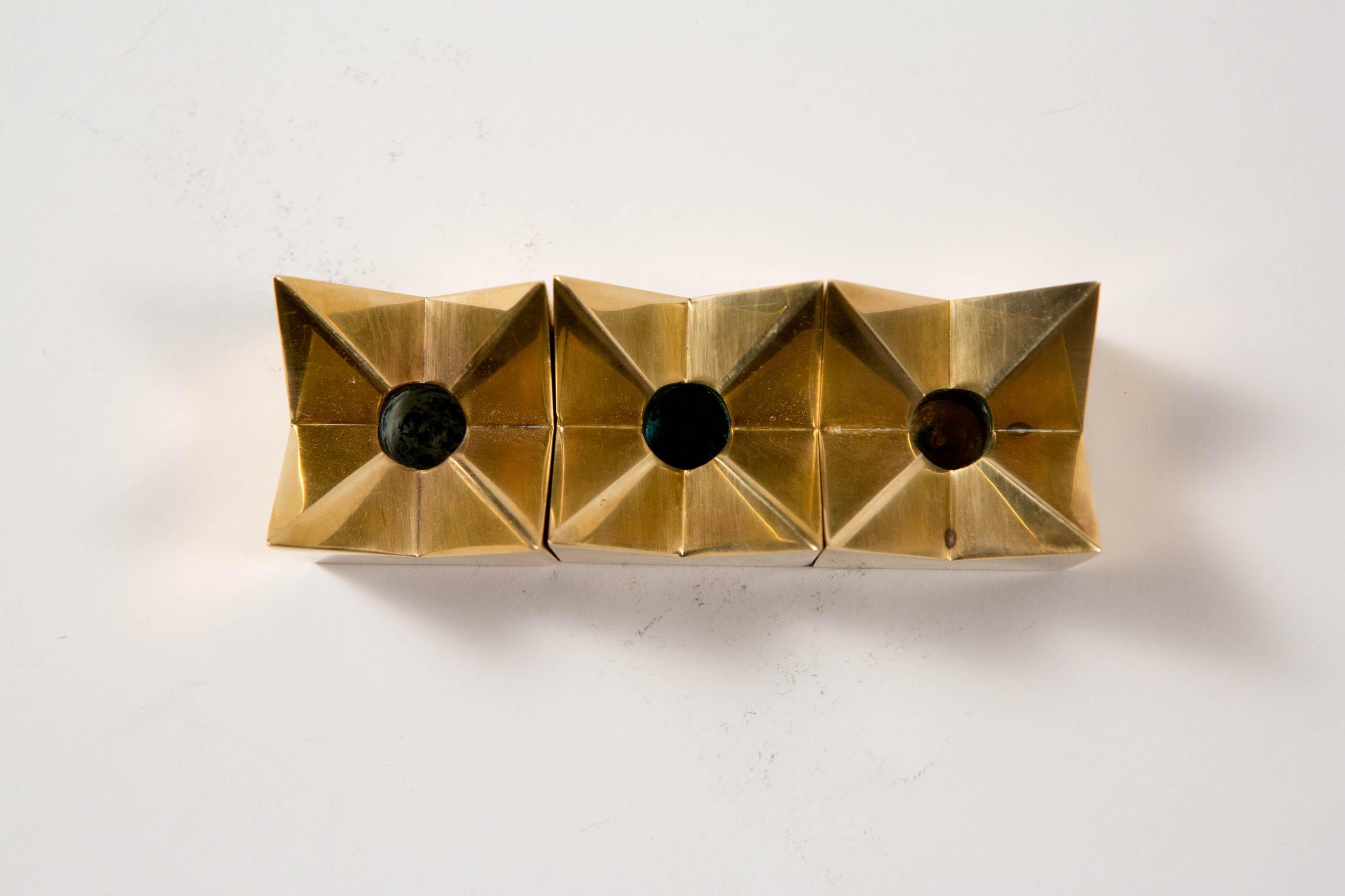 Pierre Forssell, 3 Brass Star Candleholders for Skultuna, Sweden, 1960s For Sale 5