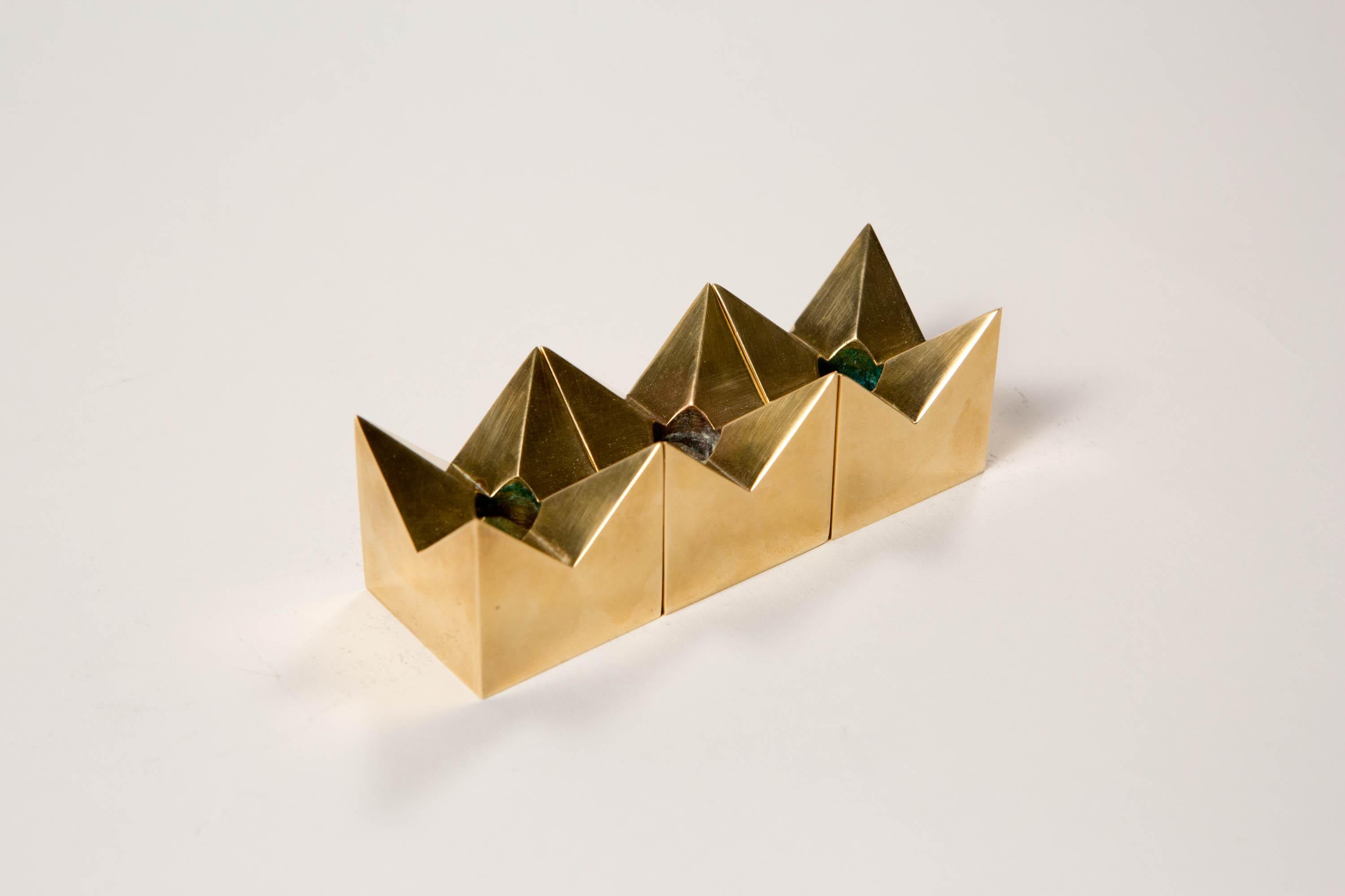 Pierre Forssell, 3 Brass Star Candleholders for Skultuna, Sweden, 1960s For Sale 10