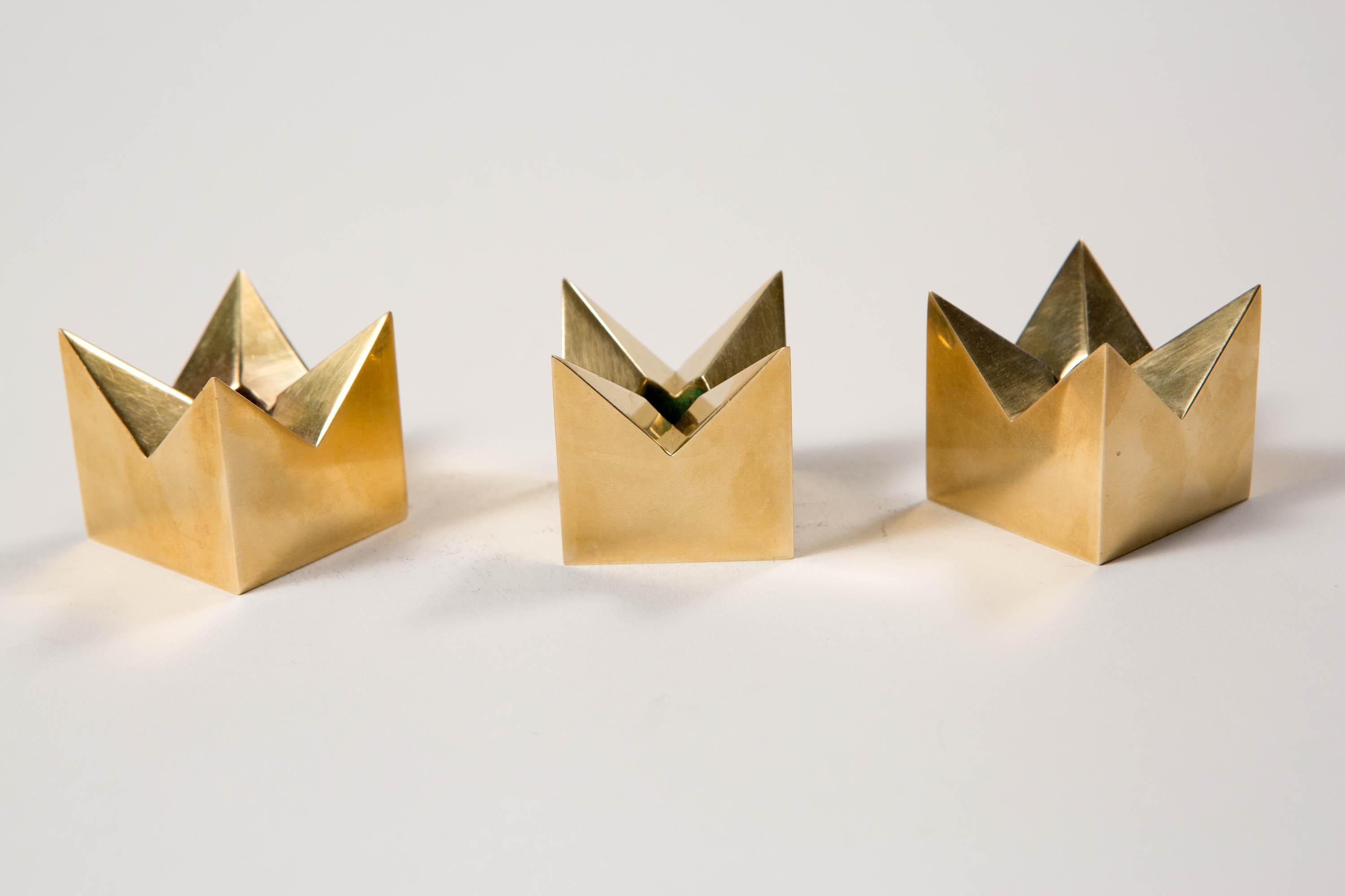 20th Century Pierre Forssell, 3 Brass Star Candleholders for Skultuna, Sweden, 1960s For Sale