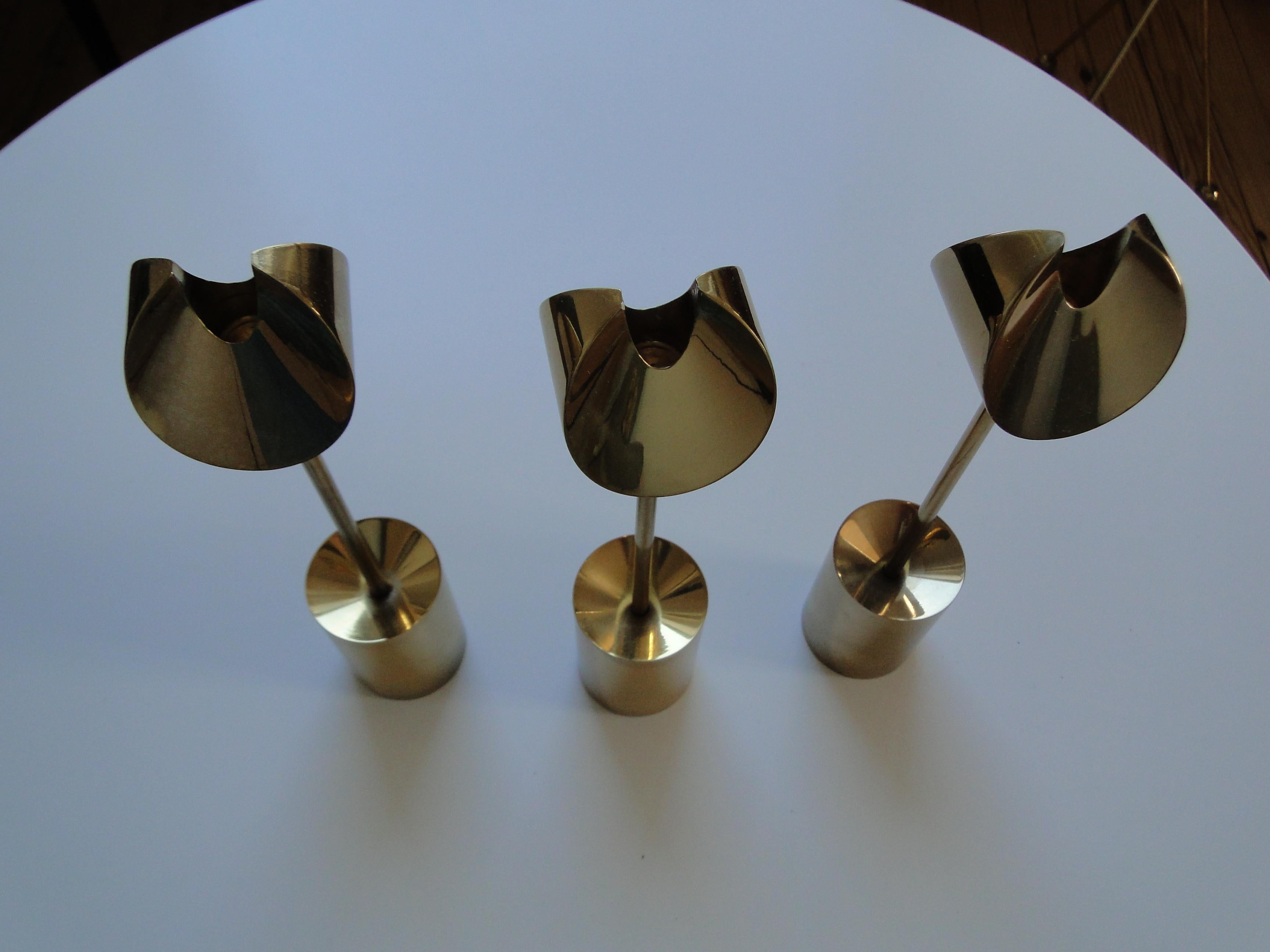 Pierre Forssell 3 Candlesticks in Brass Produced by Skultuna in Sweden In Good Condition In Lège Cap Ferret, FR