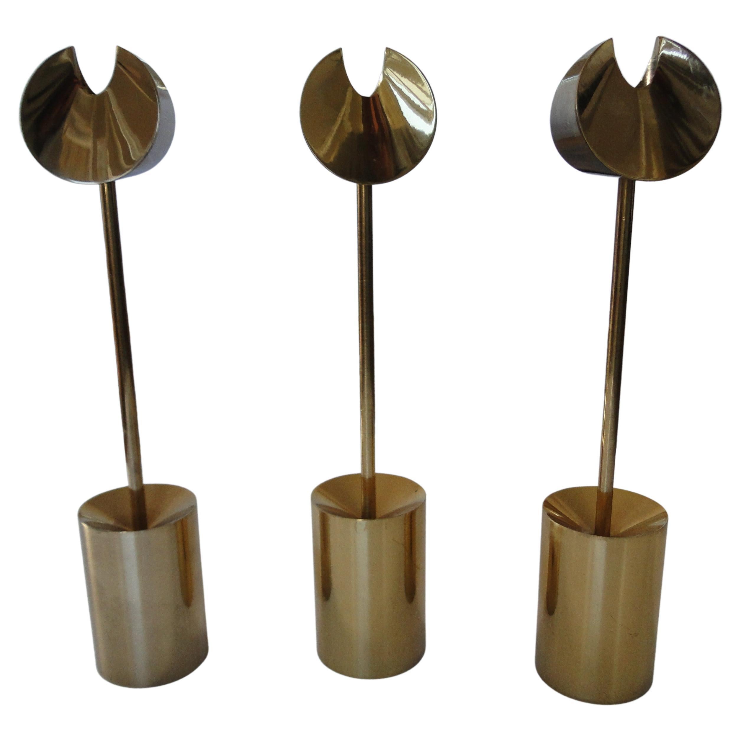 Pierre Forssell 3 Candlesticks in Brass Produced by Skultuna in Sweden