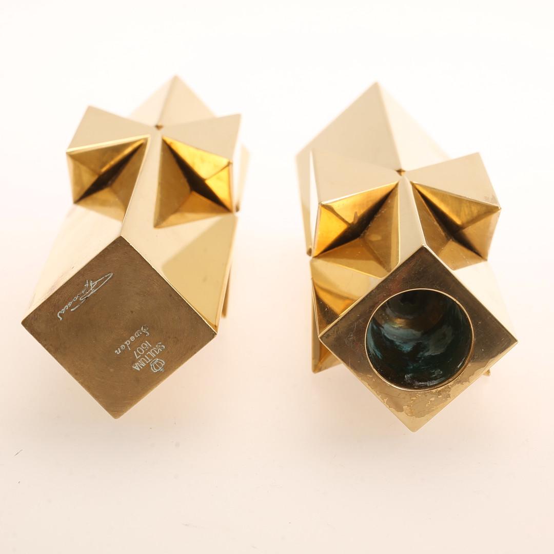 Scandinavian Modern Pierre Forssell “Bow” Candlestick Pair – Rare Brass Design for Skultuna, Sweden For Sale
