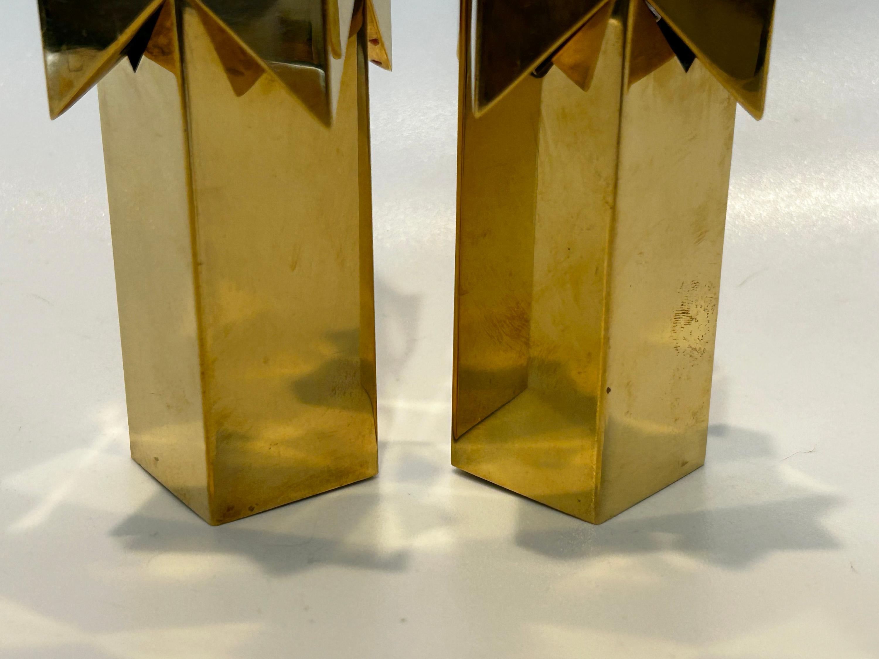 20th Century Pierre Forssell “Bow” Candlestick Pair – Rare Brass Design for Skultuna, Sweden For Sale