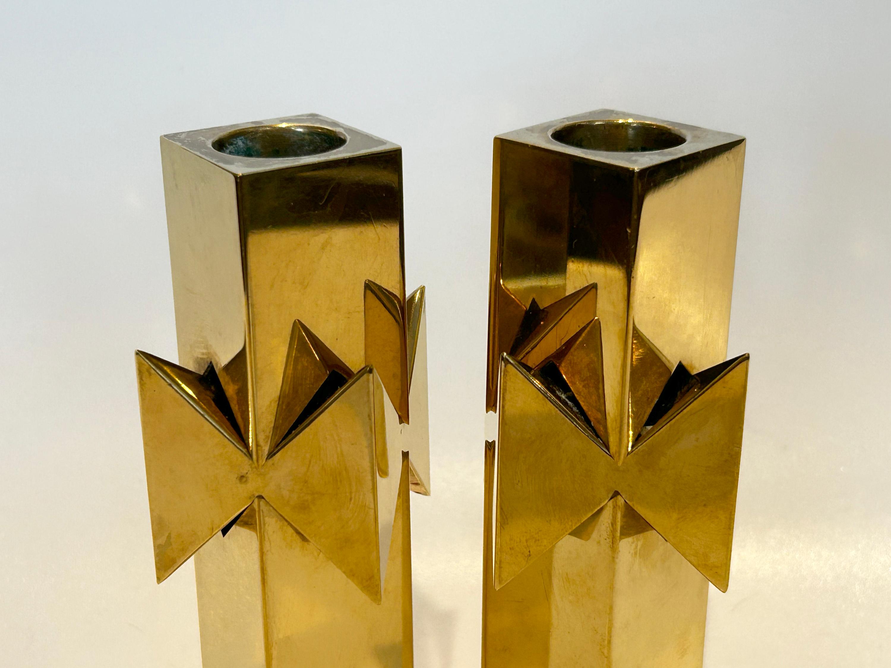 Pierre Forssell “Bow” Candlestick Pair – Rare Brass Design for Skultuna, Sweden For Sale 1