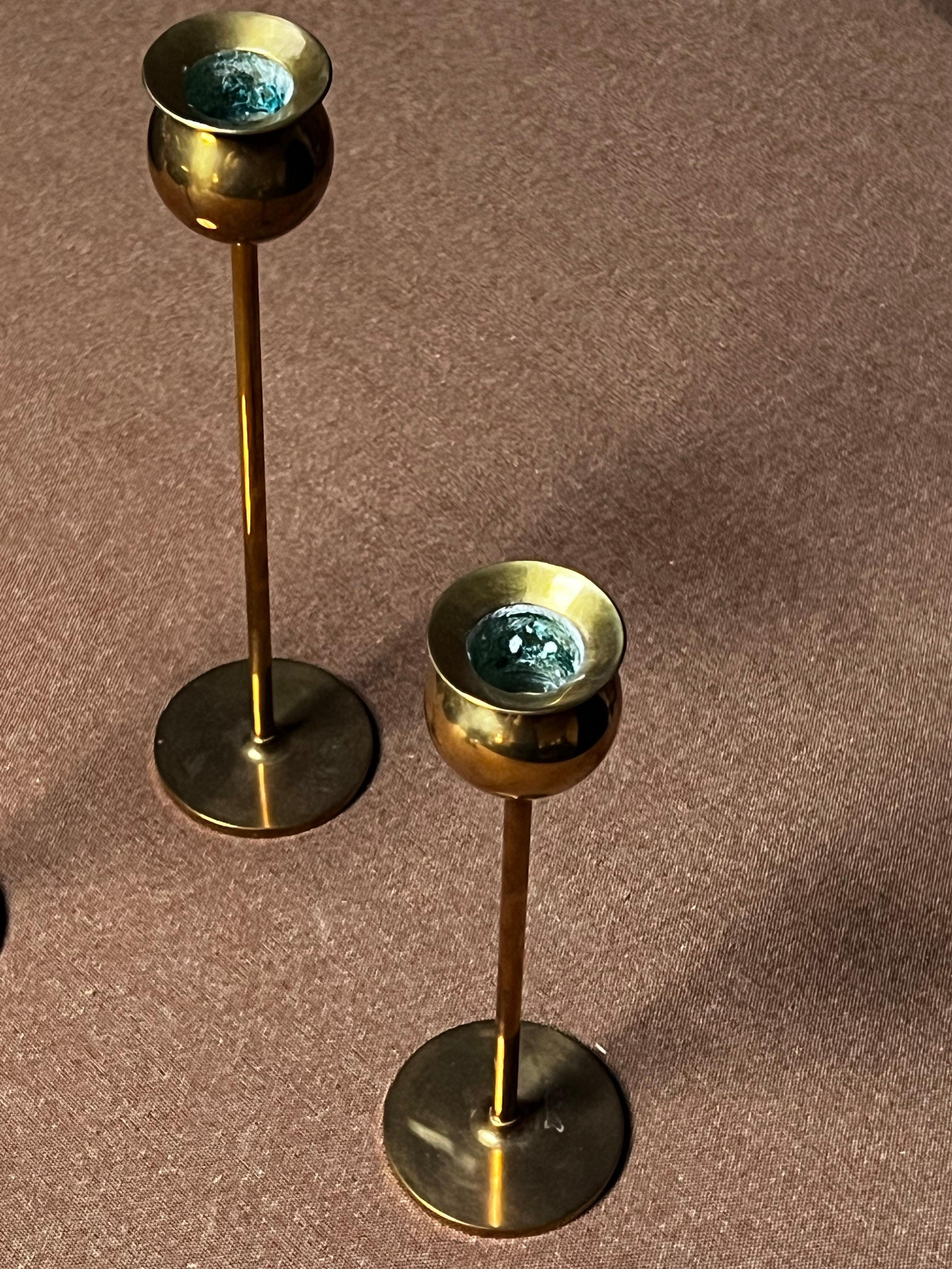 Pierre Forssell Brass Candleholders and vase Made by hand in Skultuna Sweden For Sale 9