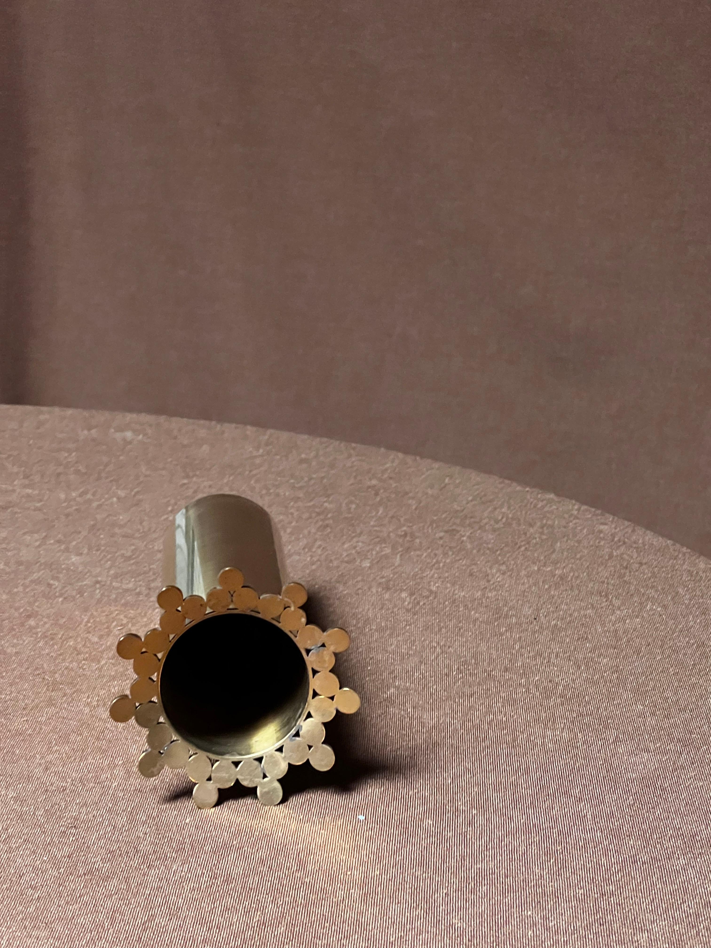 Hand-Crafted Pierre Forssell Brass Candleholders and vase Made by hand in Skultuna Sweden For Sale