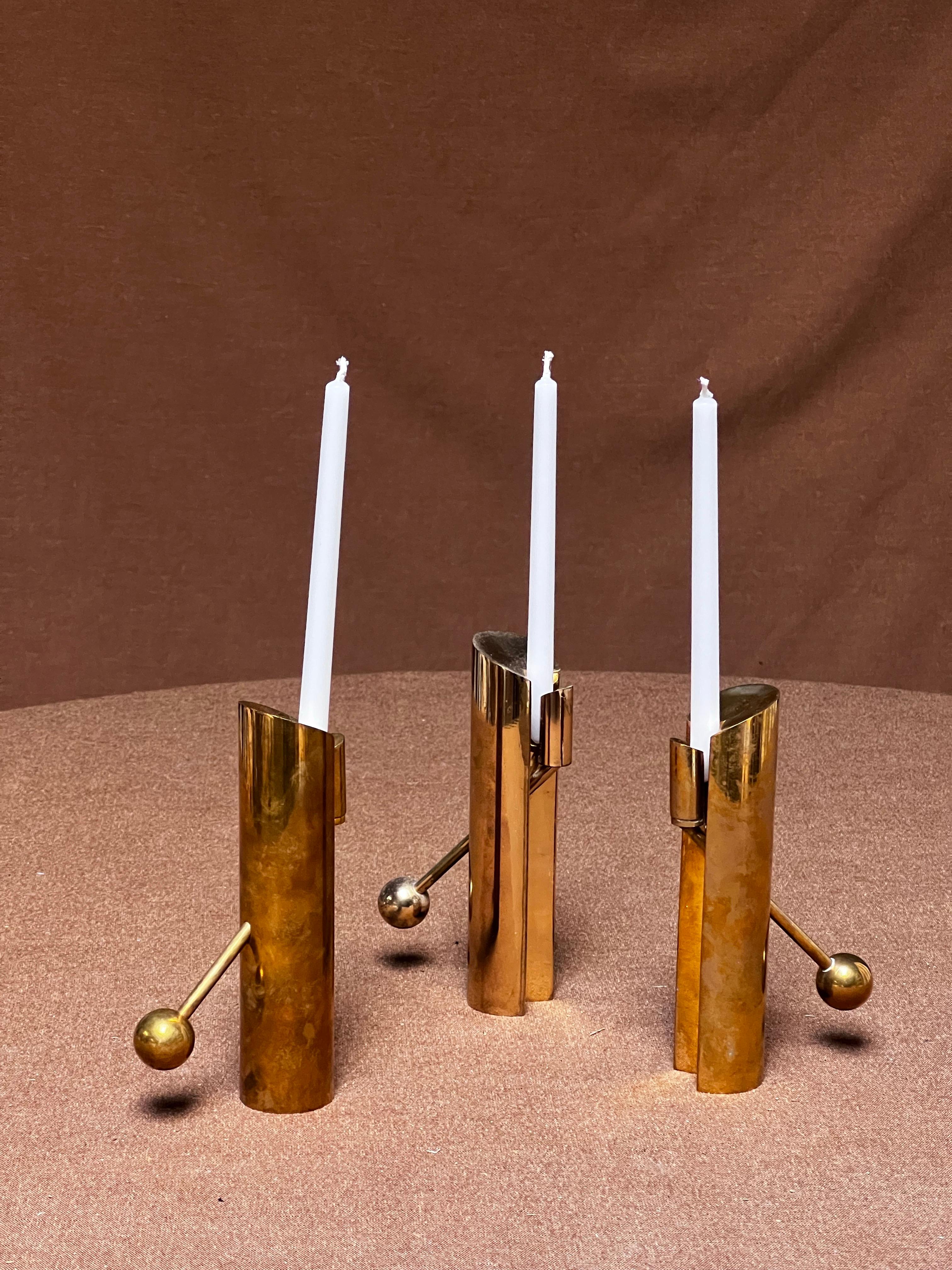 This series of candleholders was hand crafted in the 1970's at the Skultuna factory next to the studio were Pierre Forssell was working with he's assistant. The candleholder is made of brass. Simple, minimal and elegant at the same time. The