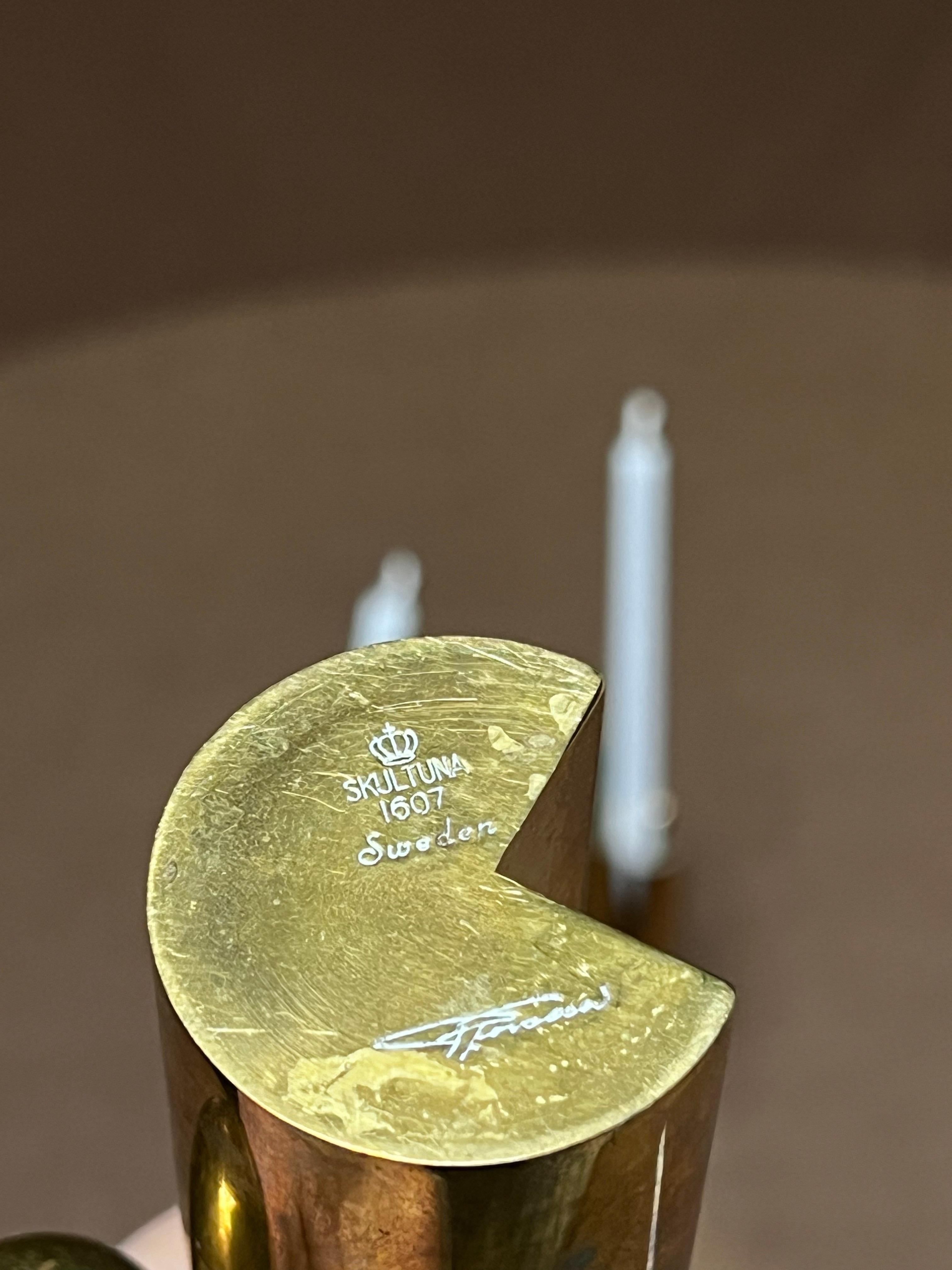Late 20th Century Pierre Forssell Brass Candleholders Made by hand in Skultuna Sweden. Brancusi For Sale
