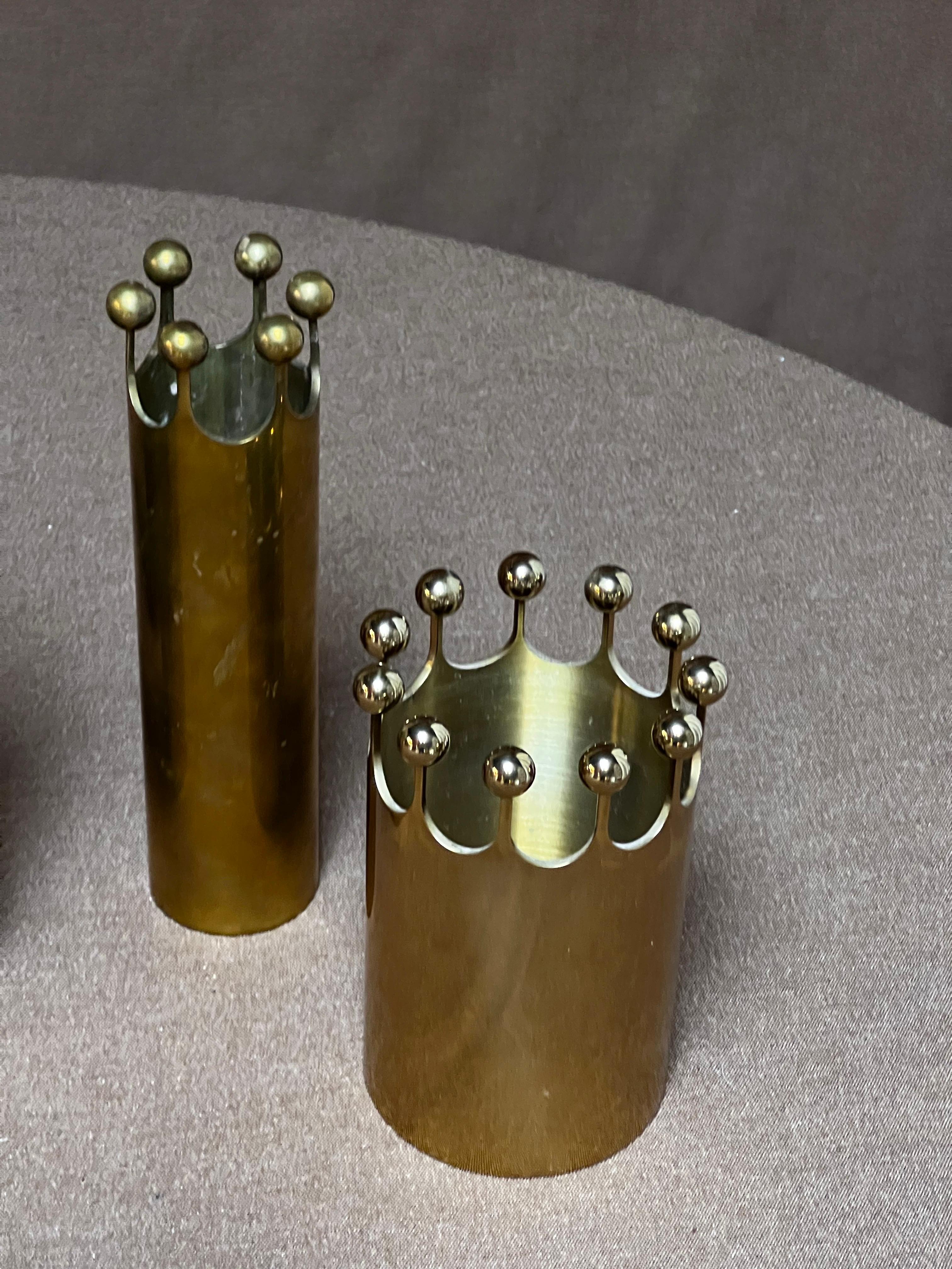 Scandinavian Modern Pierre Forssell Brass crown vases Made by hand in Skultuna Sweden. Brancusi For Sale