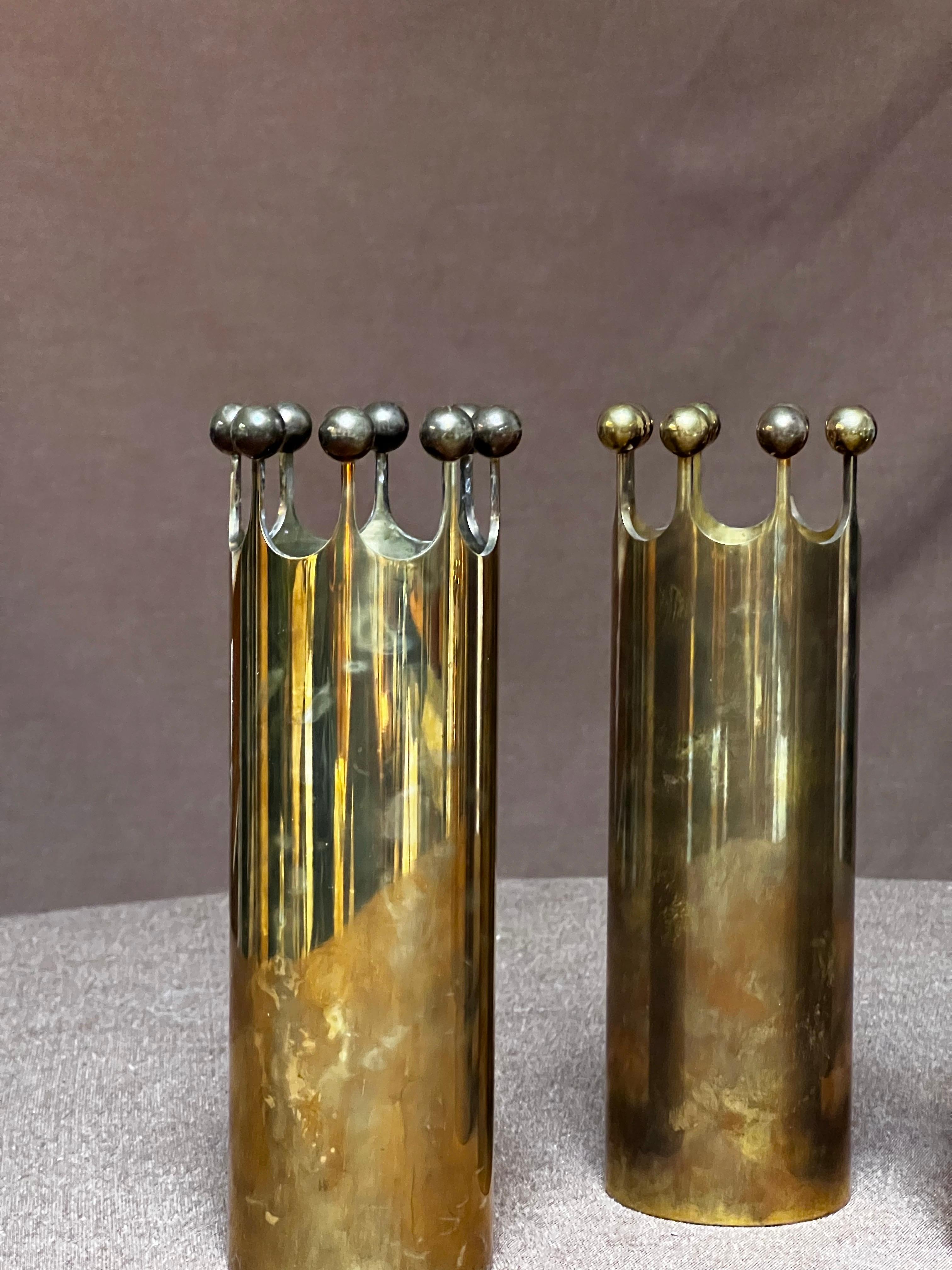 Hand-Crafted Pierre Forssell Brass crown vases Made by hand in Skultuna Sweden. Brancusi For Sale