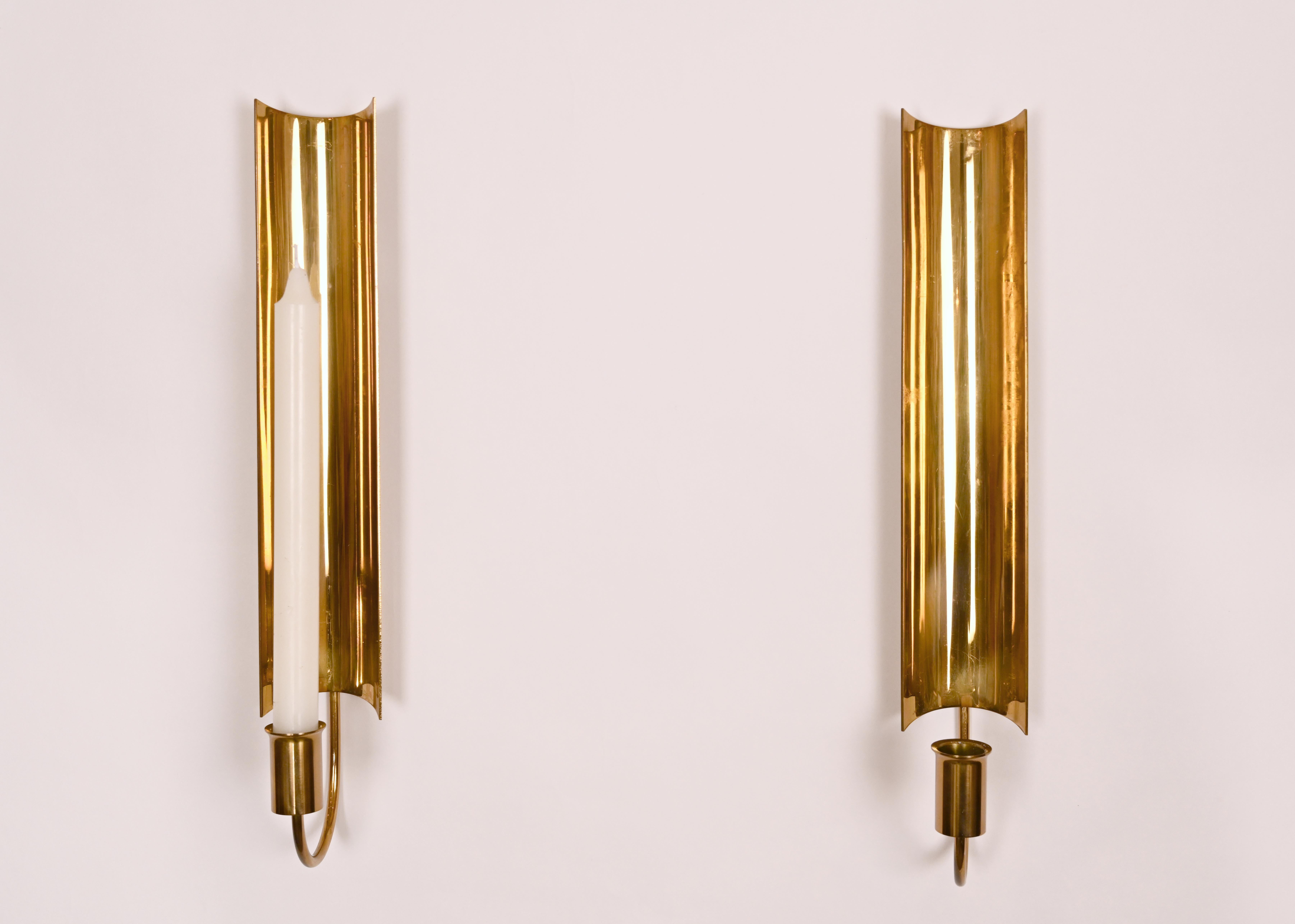 Pierre Forssell (1925-2004) Brass Sconces for Skultuna. Skultuna label on the back. Wiring included in pricing.