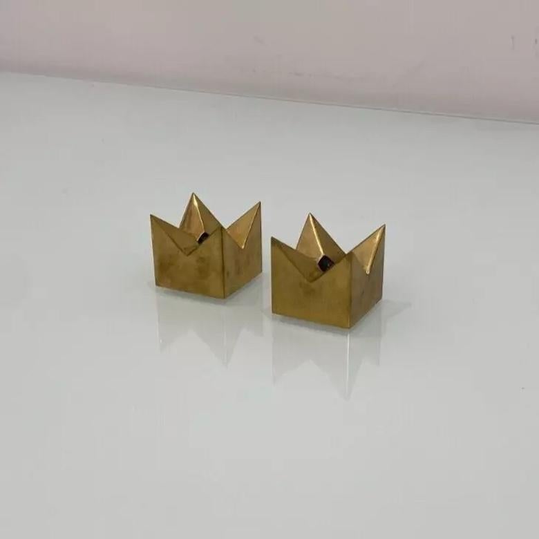 Mid-Century Modern Pierre Forssell Bougeoirs à couronne en laiton pour Skultana, 1960's, Suède en vente
