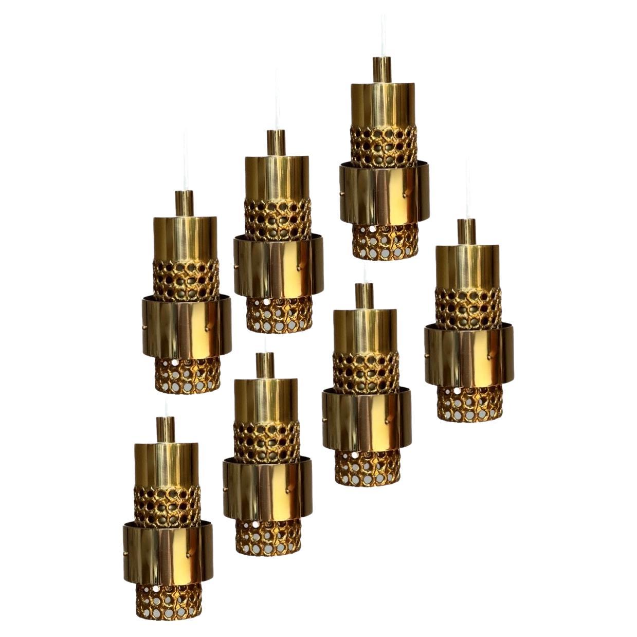 Pierre Forssell important Brass Set of 7 Lamps from 1970's made in Sweden For Sale