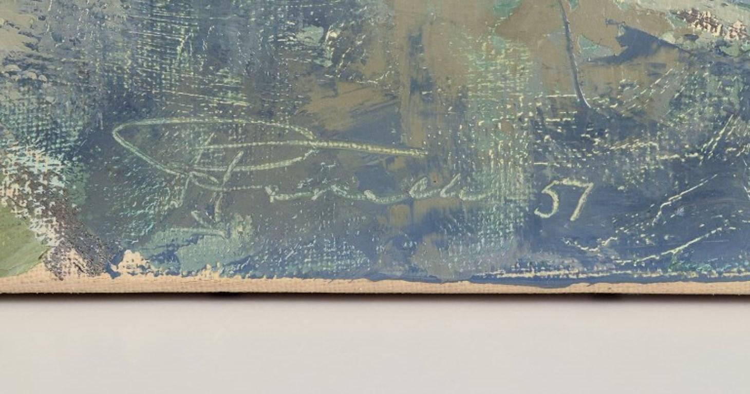 Pierre Forssell, börsennotierter schwedischer Designer und Maler. Öl auf Leinwand. Häuser (Mitte des 20. Jahrhunderts) im Angebot