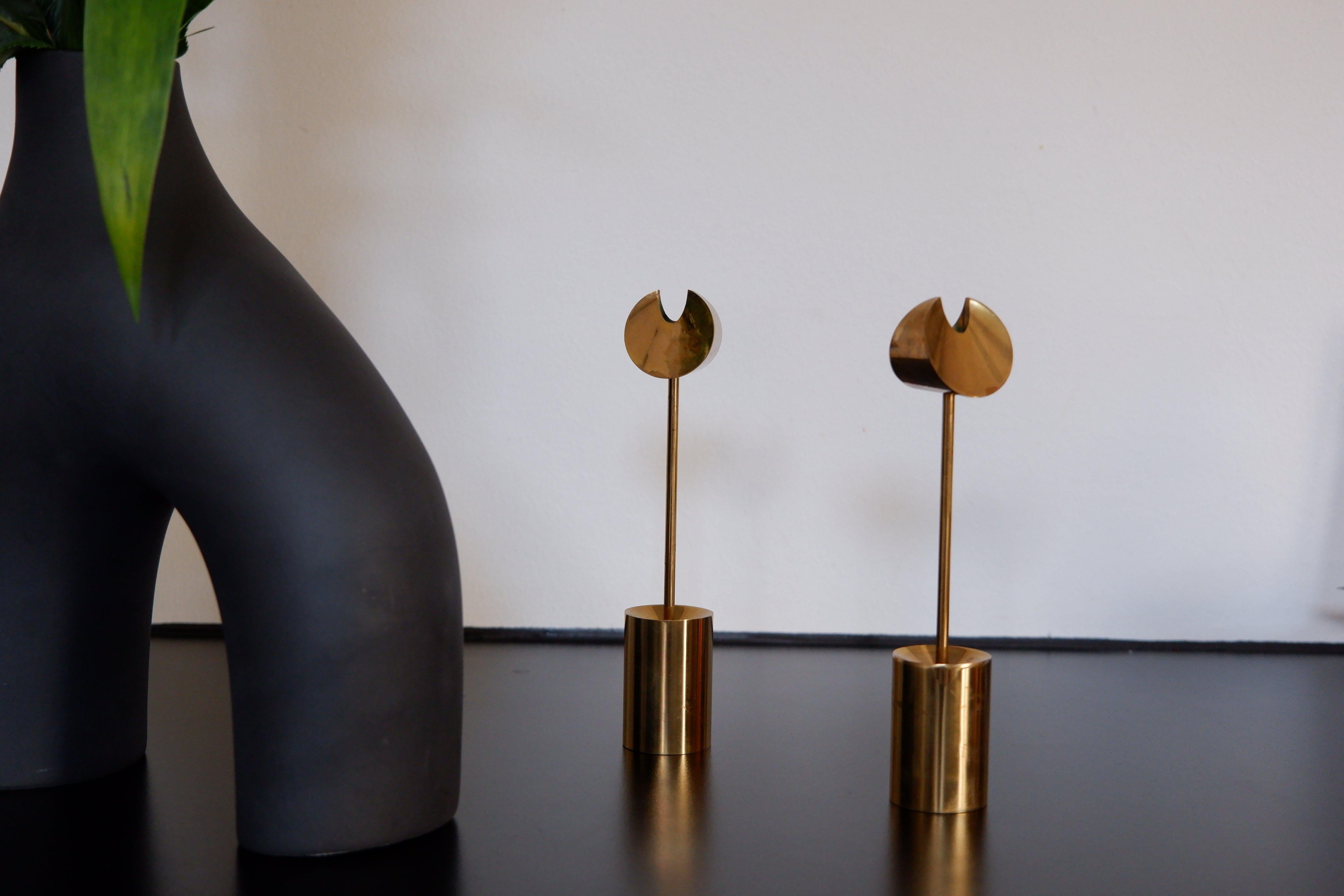 Swedish Pierre Forssell Pair of Aniara Candel Stick Holders, Skultuna, circa 1970 For Sale