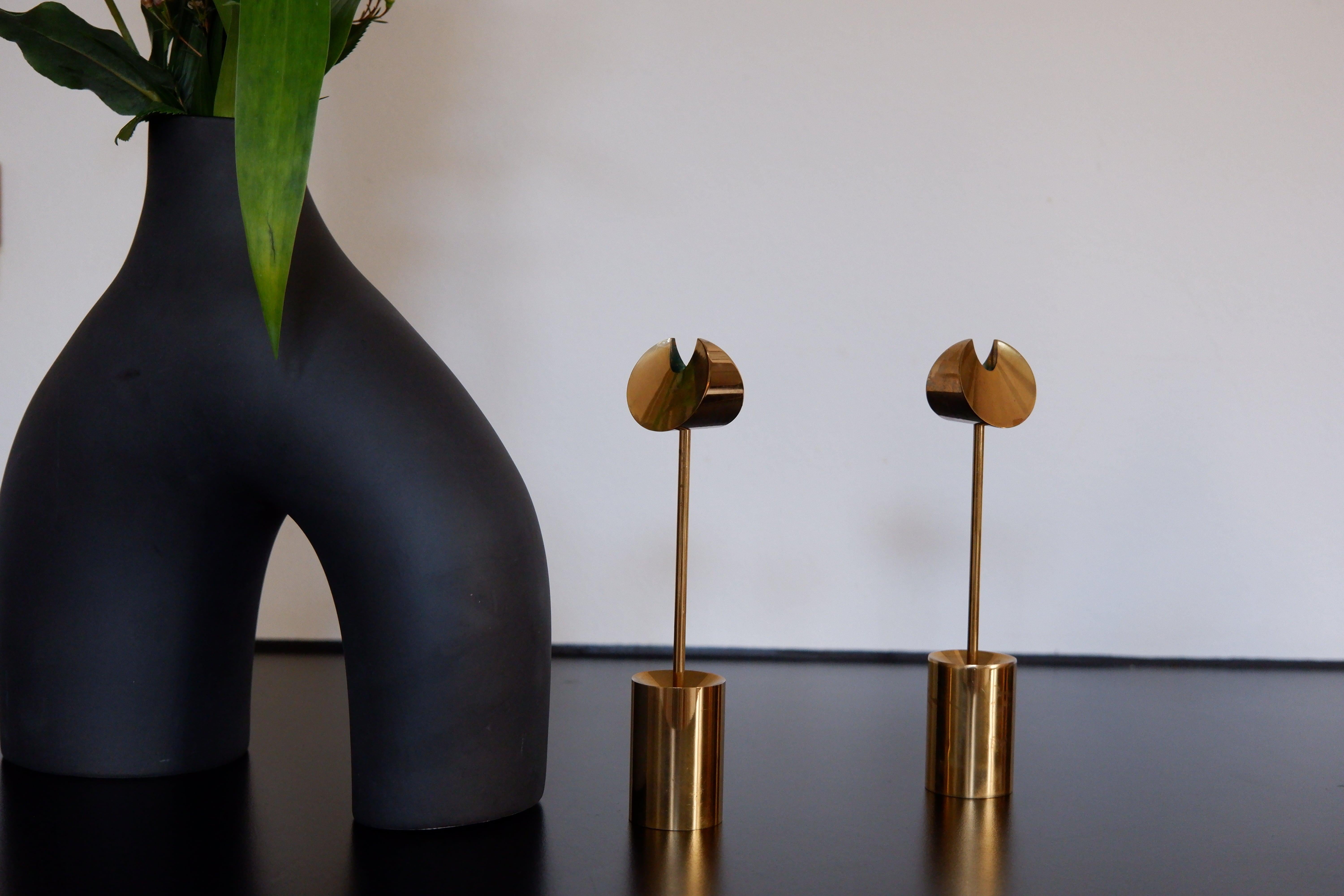 Brass Pierre Forssell Pair of Aniara Candel Stick Holders, Skultuna, circa 1970 For Sale