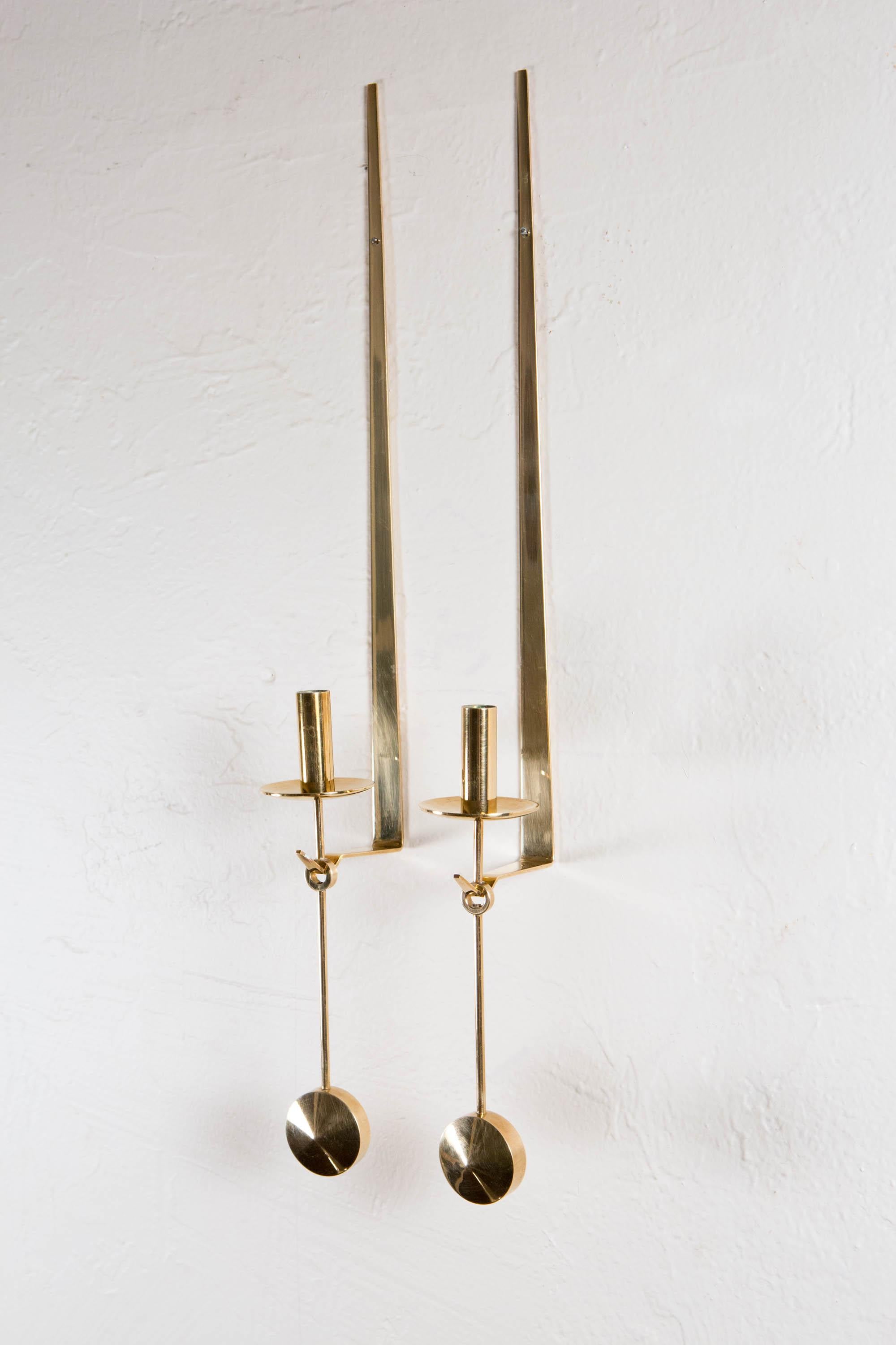 Swedish Pierre Forssell, Pair of Pendel Wall Candleholders for Skultuna, Sweden, 1960s