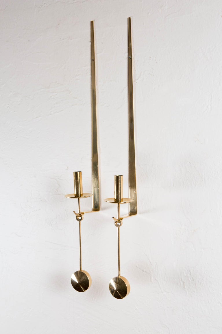 Pierre Forssell, Pair of Pendel Wall Candleholders for Skultuna, Sweden,  1960s at 1stDibs