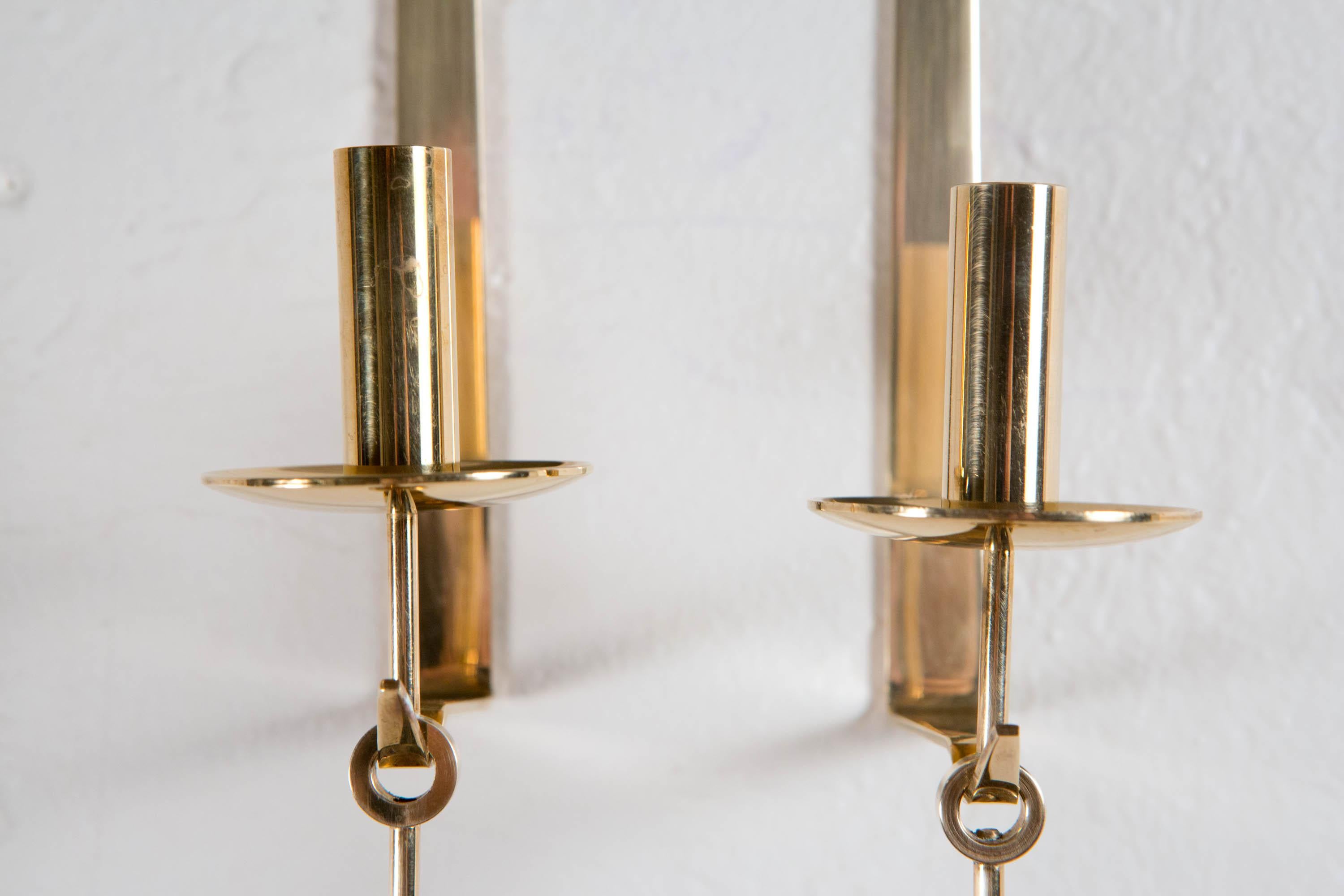 Brass Pierre Forssell, Pair of Pendel Wall Candleholders for Skultuna, Sweden, 1960s