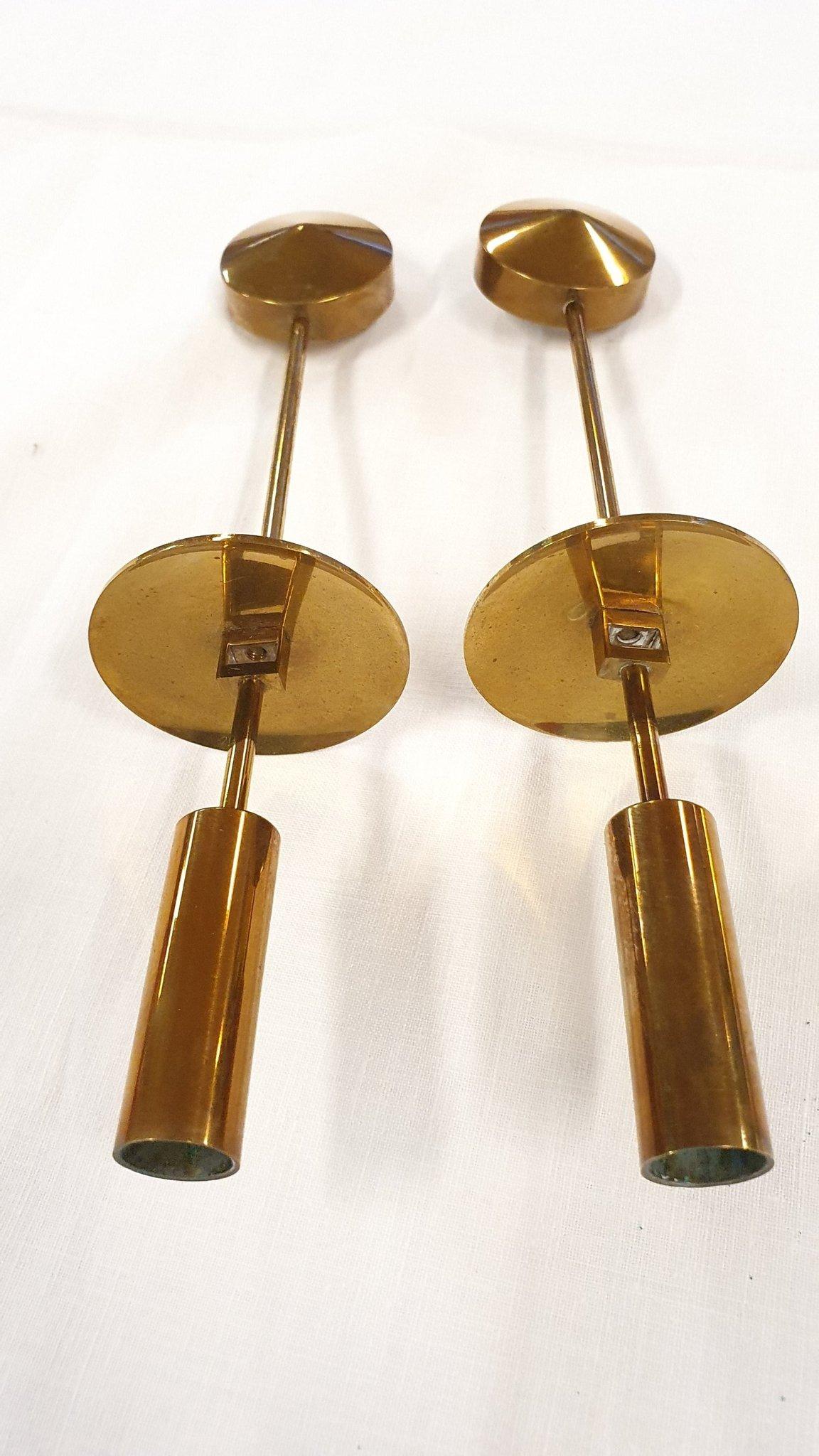 20th Century Pierre Forssell Pair of Vintage Scandinavian Brass Candlesticks Sweden For Sale