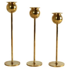 Pierre Forssell Set of Three Brass Tulip Candlesticks from Skultuna Sweden 1970