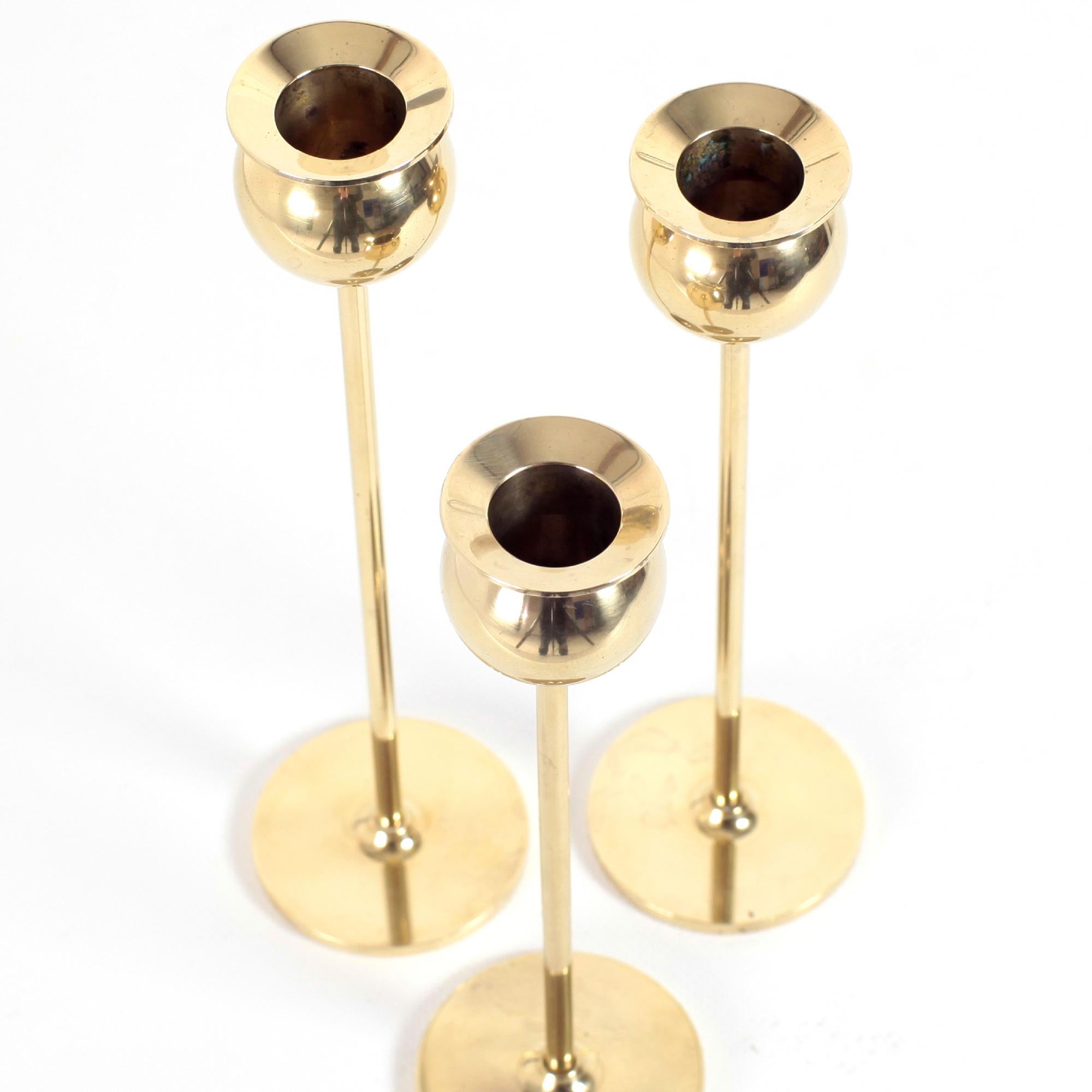 Late 20th Century Pierre Forssell Set of  three Brass Tulip candlesticks from Skultuna sweden