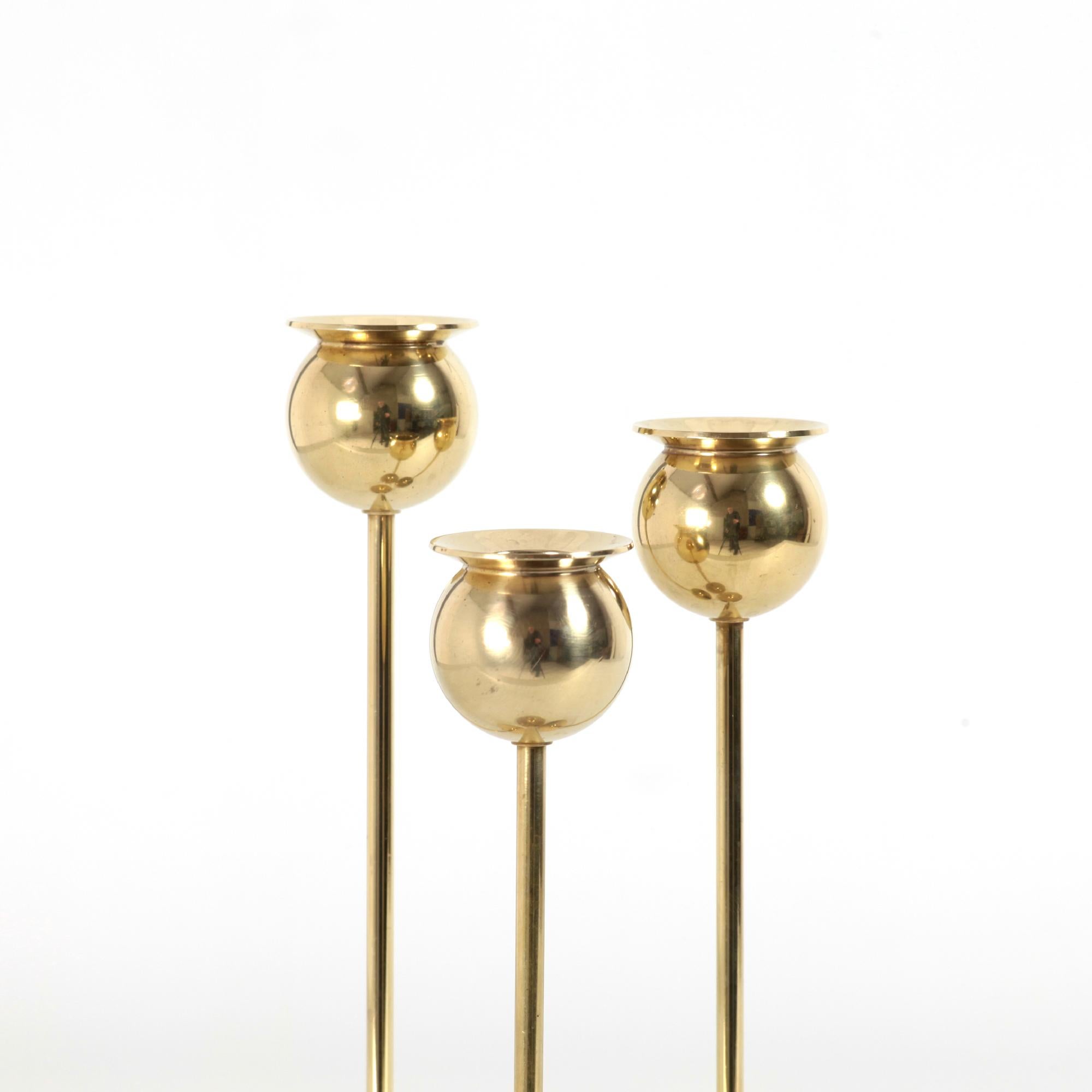 Pierre Forssell Set of  three Brass Tulip candlesticks from Skultuna sweden 2